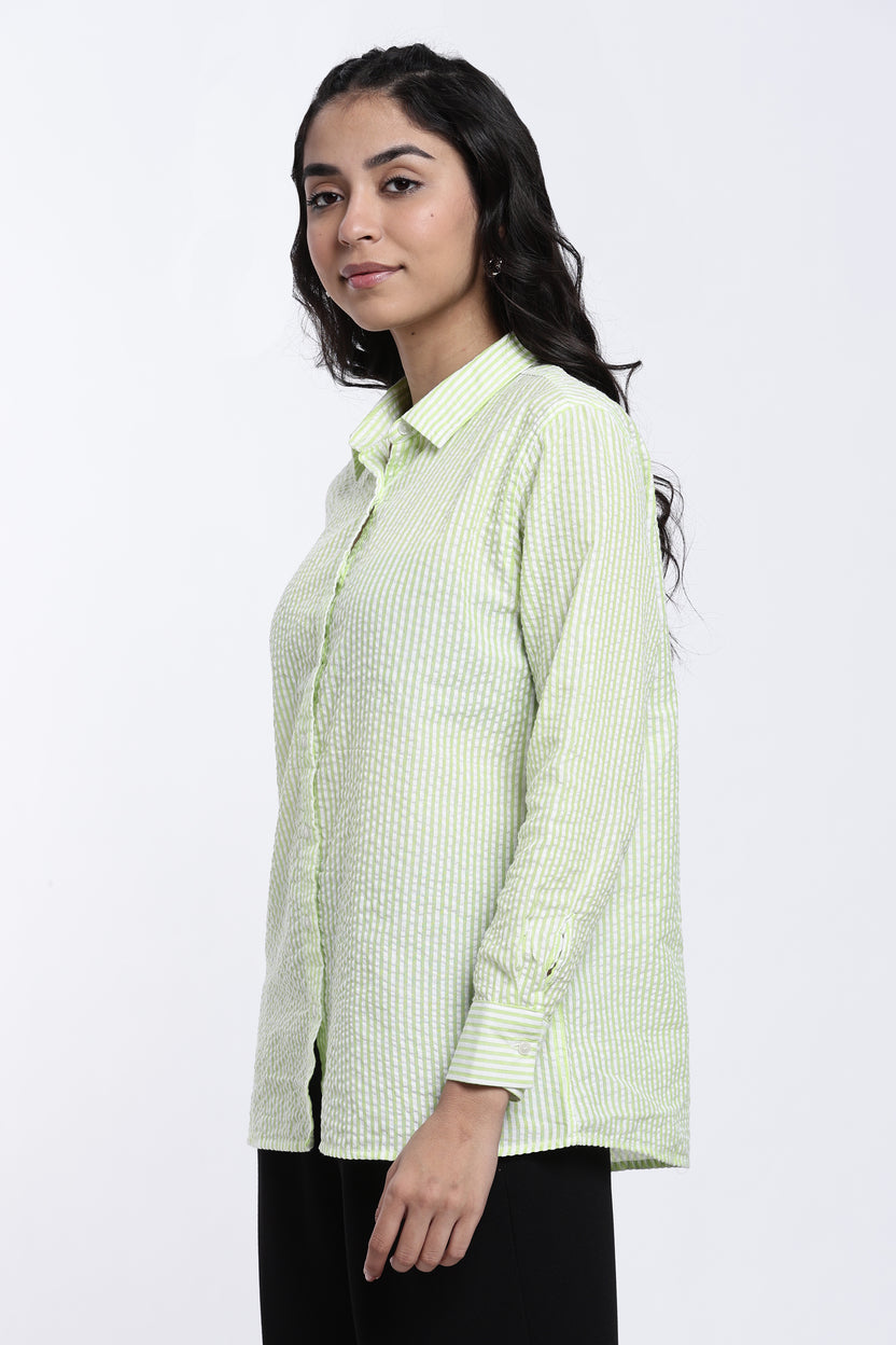 Lime Striped Regular Fit Shirt for Women - Image 4