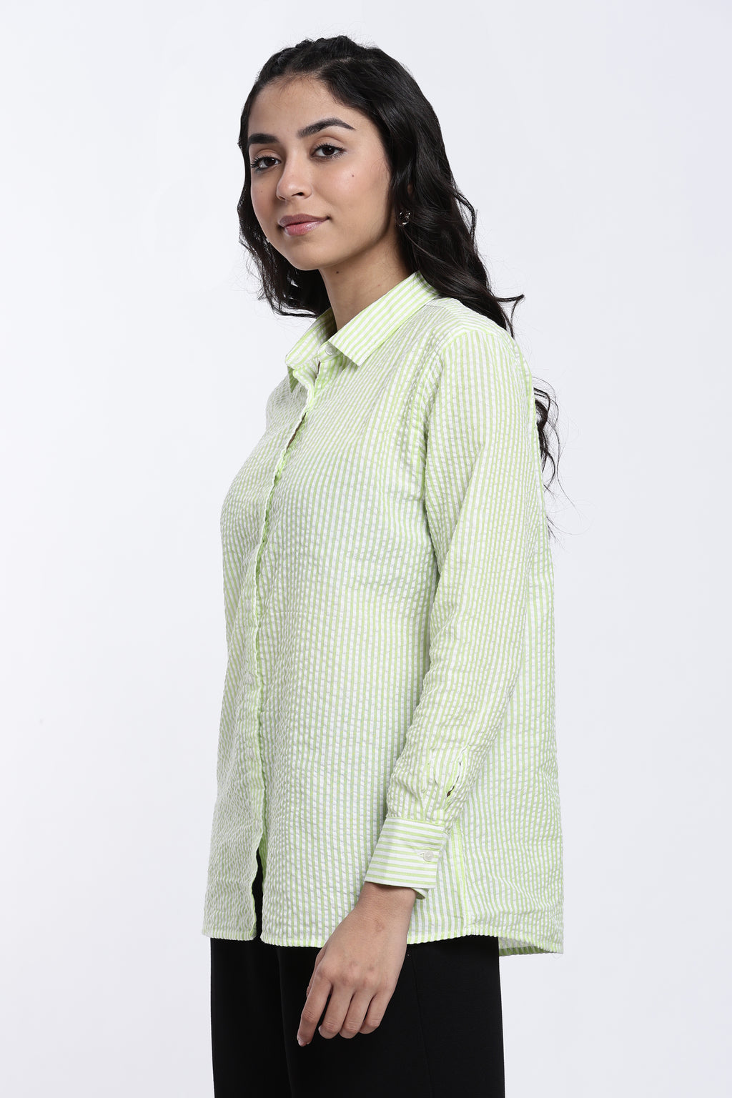 Lime Striped Regular Fit Shirt for Women - Image 4