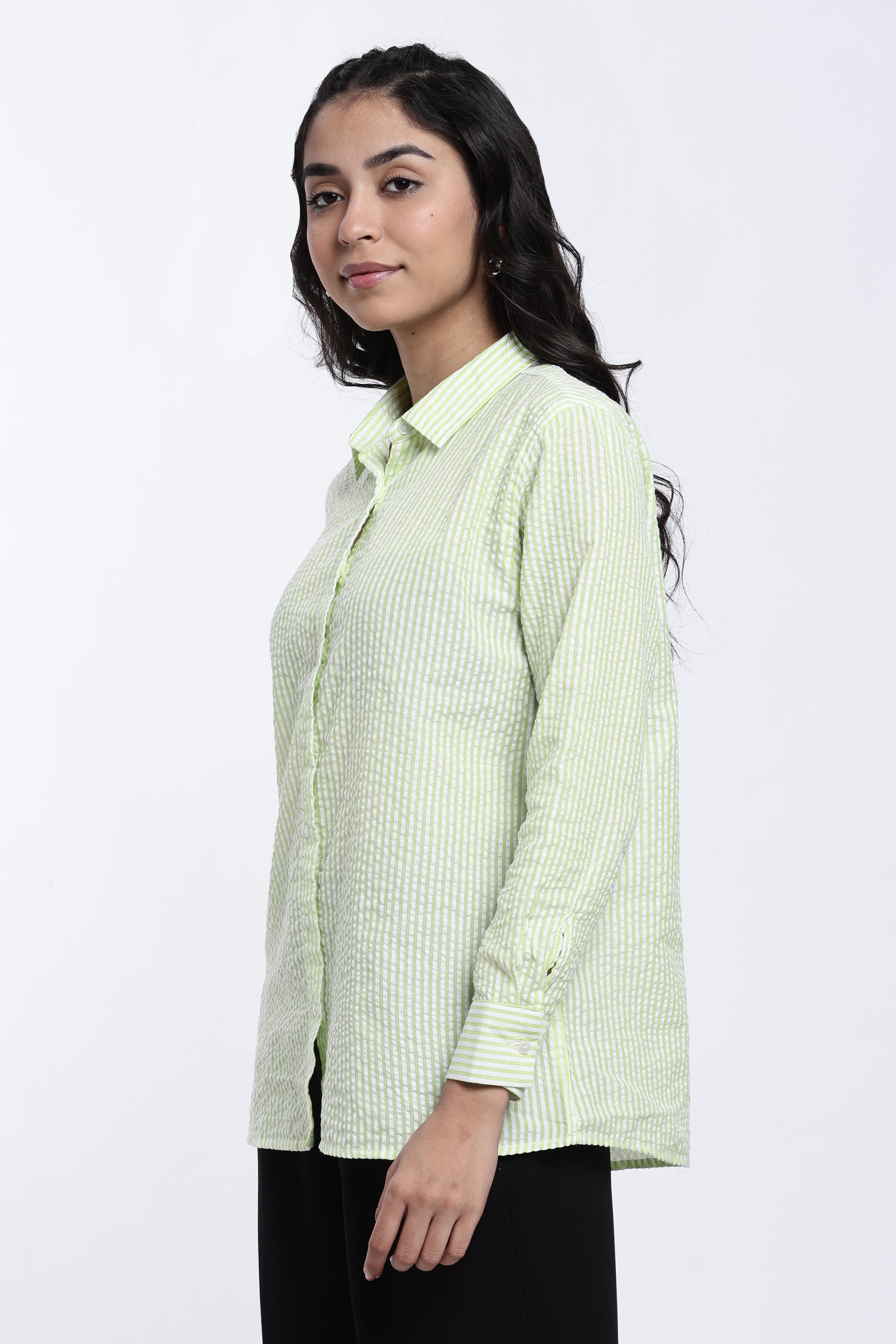 Lime Striped Regular Fit Shirt for Women - Image 4
