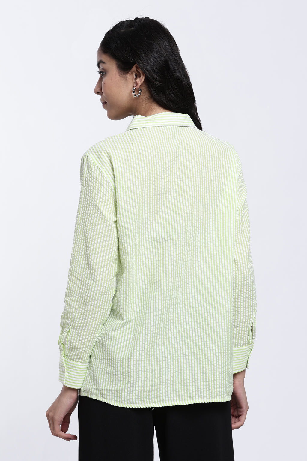 Lime Striped Regular Fit Shirt for Women - Image 5