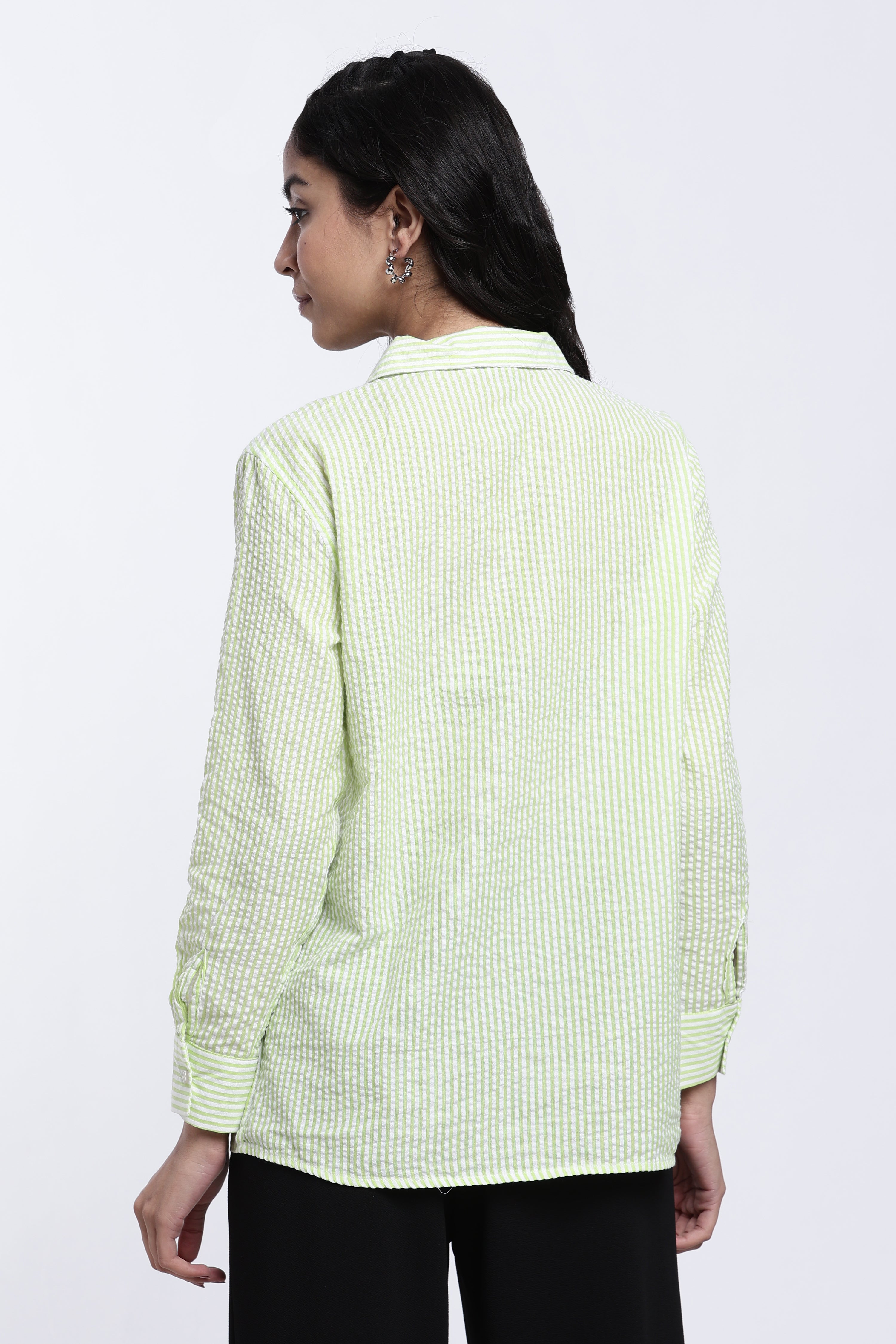 Lime Striped Regular Fit Shirt for Women - Image 5