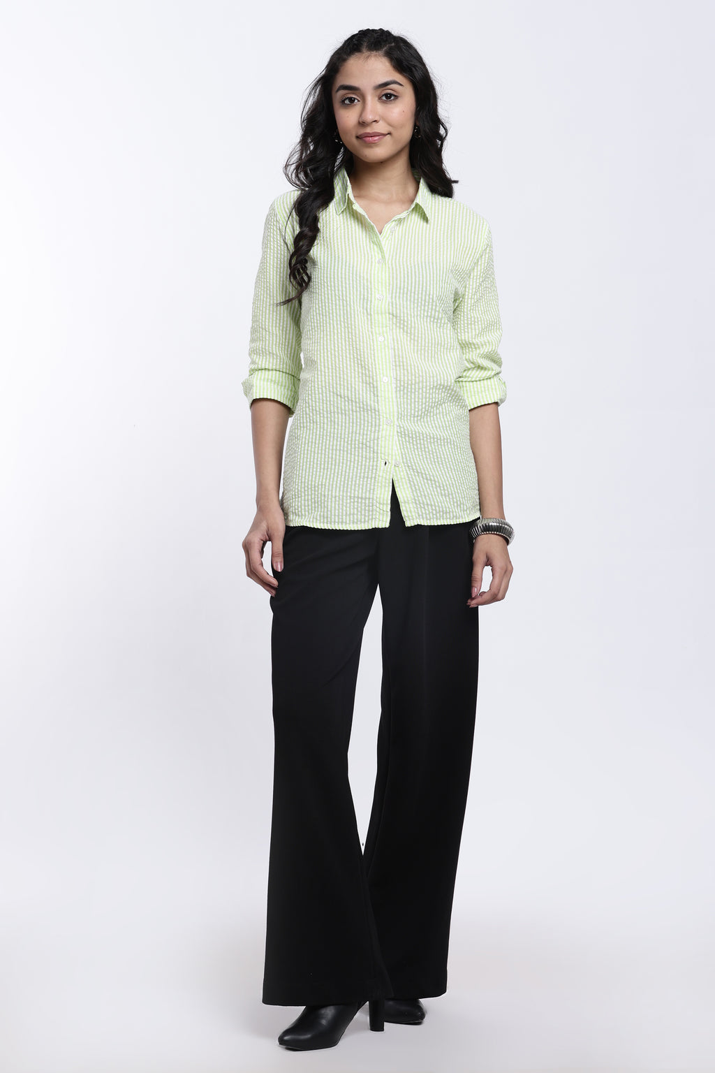 Lime Striped Regular Fit Shirt for Women - Image 6