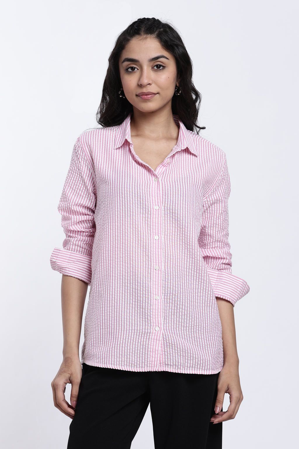 Pink Striped Regular Fit Shirt for Women - Image 2