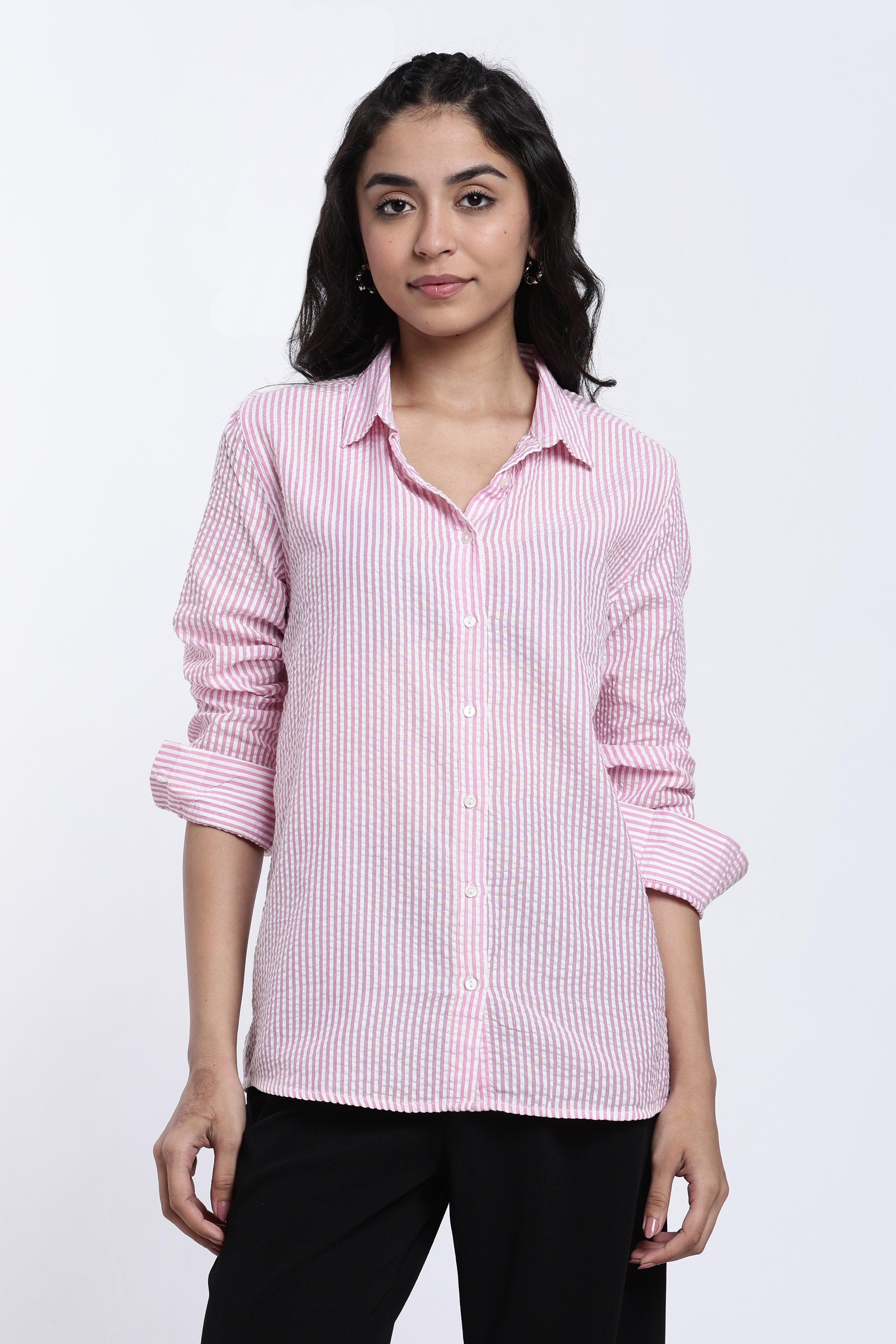 Pink Striped Regular Fit Shirt for Women - Image 2