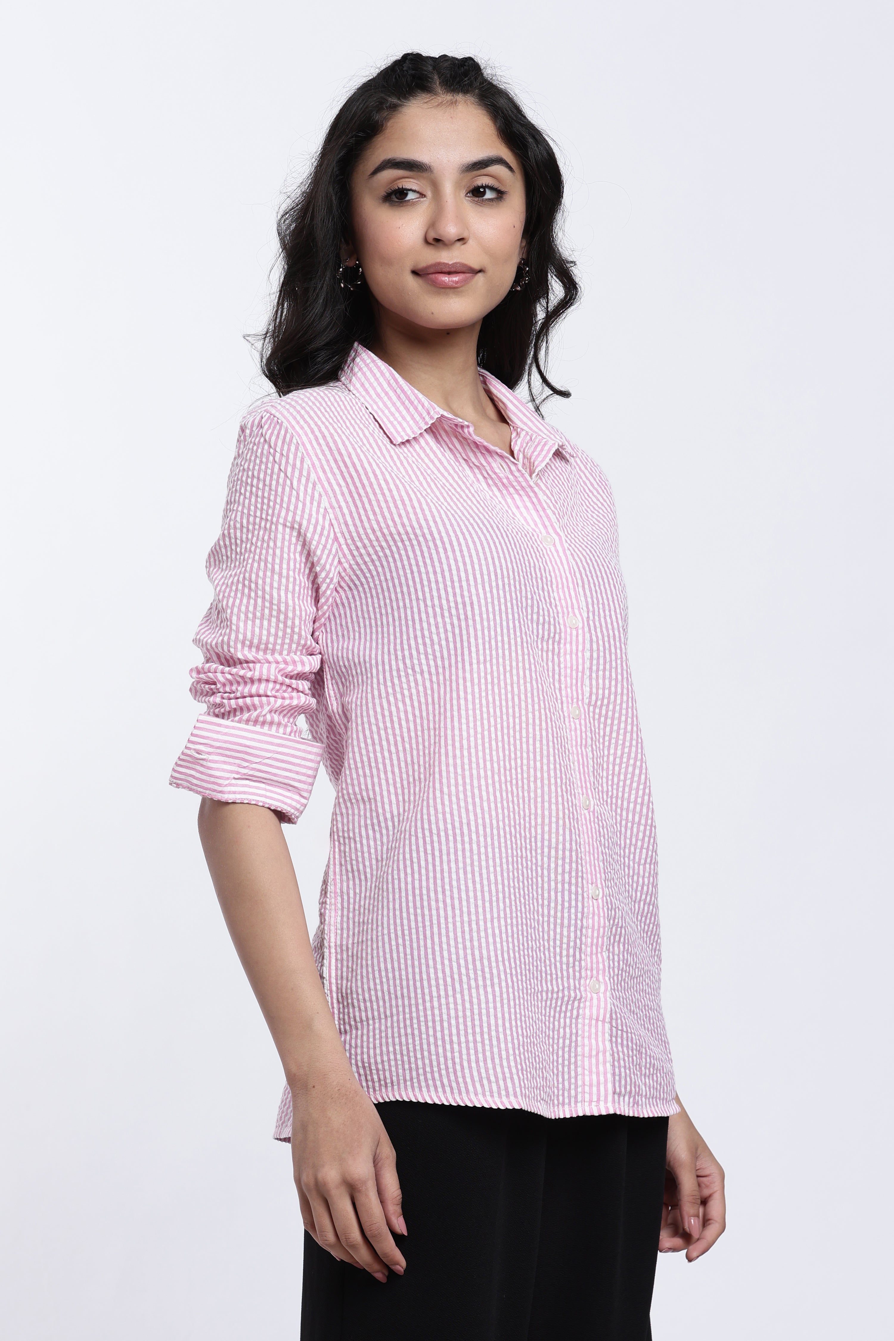 Pink Striped Regular Fit Shirt for Women - Image 4