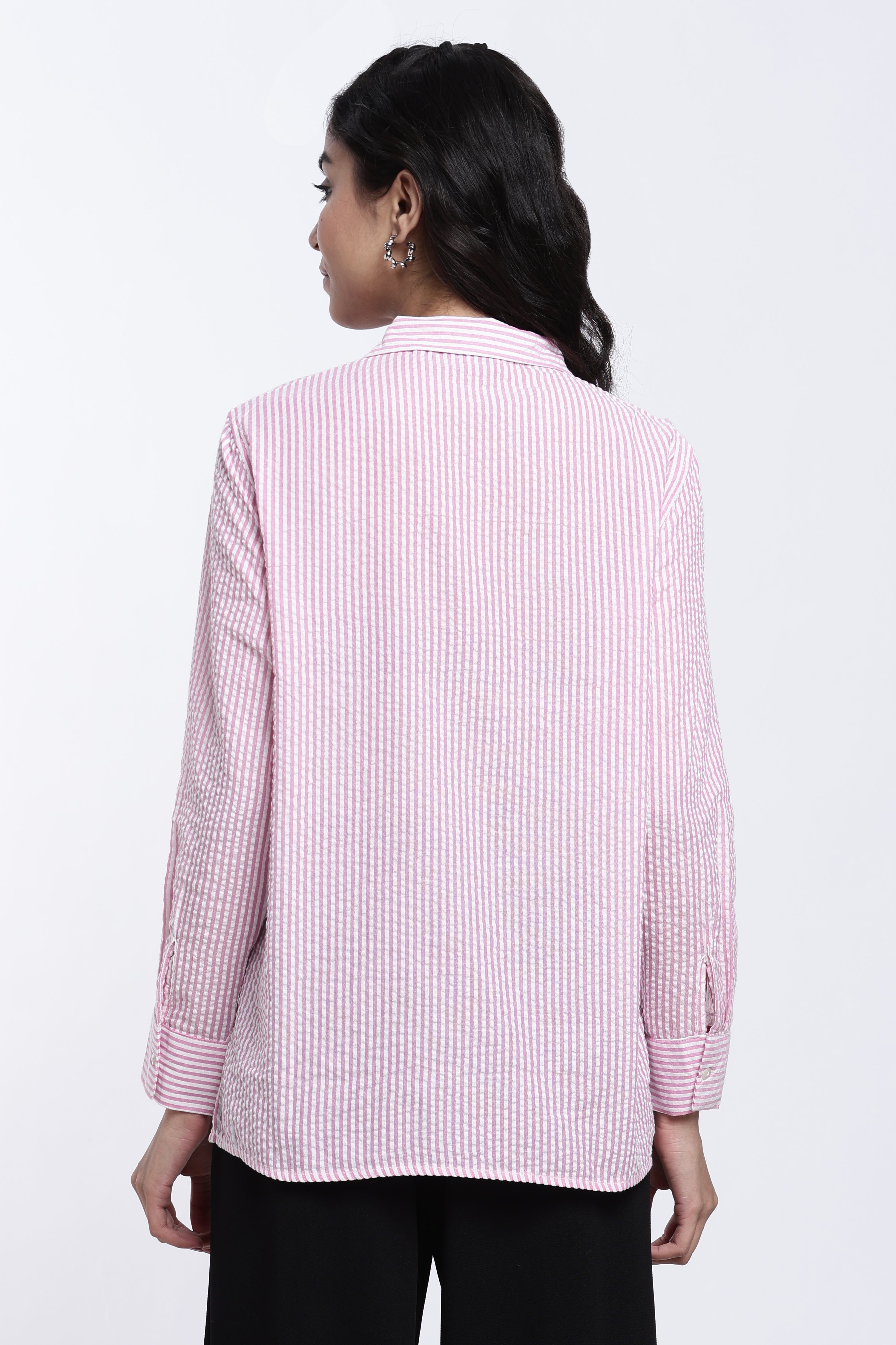 Pink Striped Regular Fit Shirt for Women - Image 5