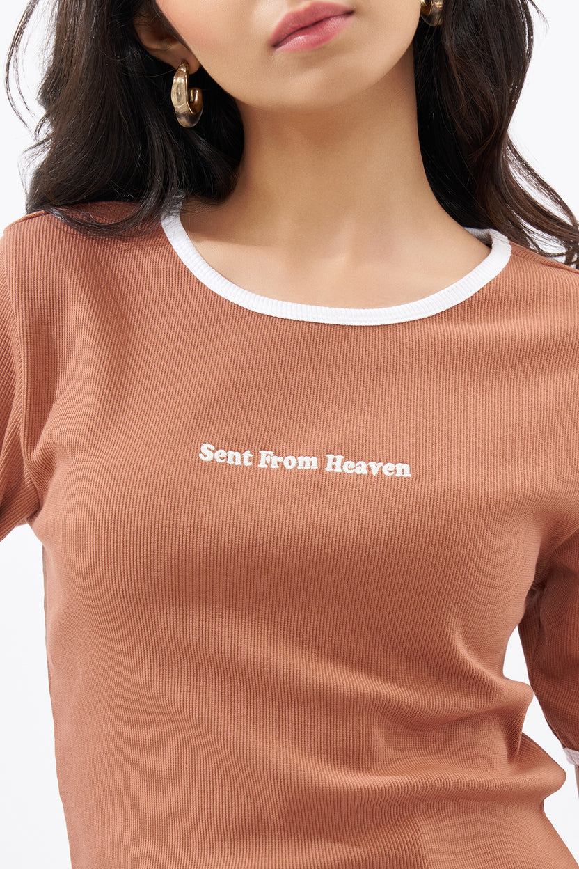 Peach Ringer Top For Women - Image 3