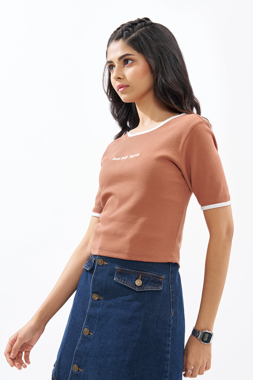 Peach Ringer Top For Women - Image 4