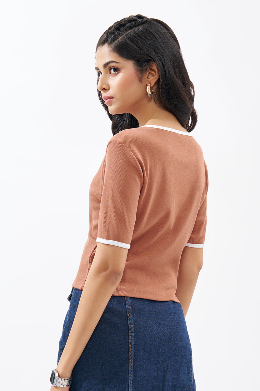 Peach Ringer Top For Women - Image 5