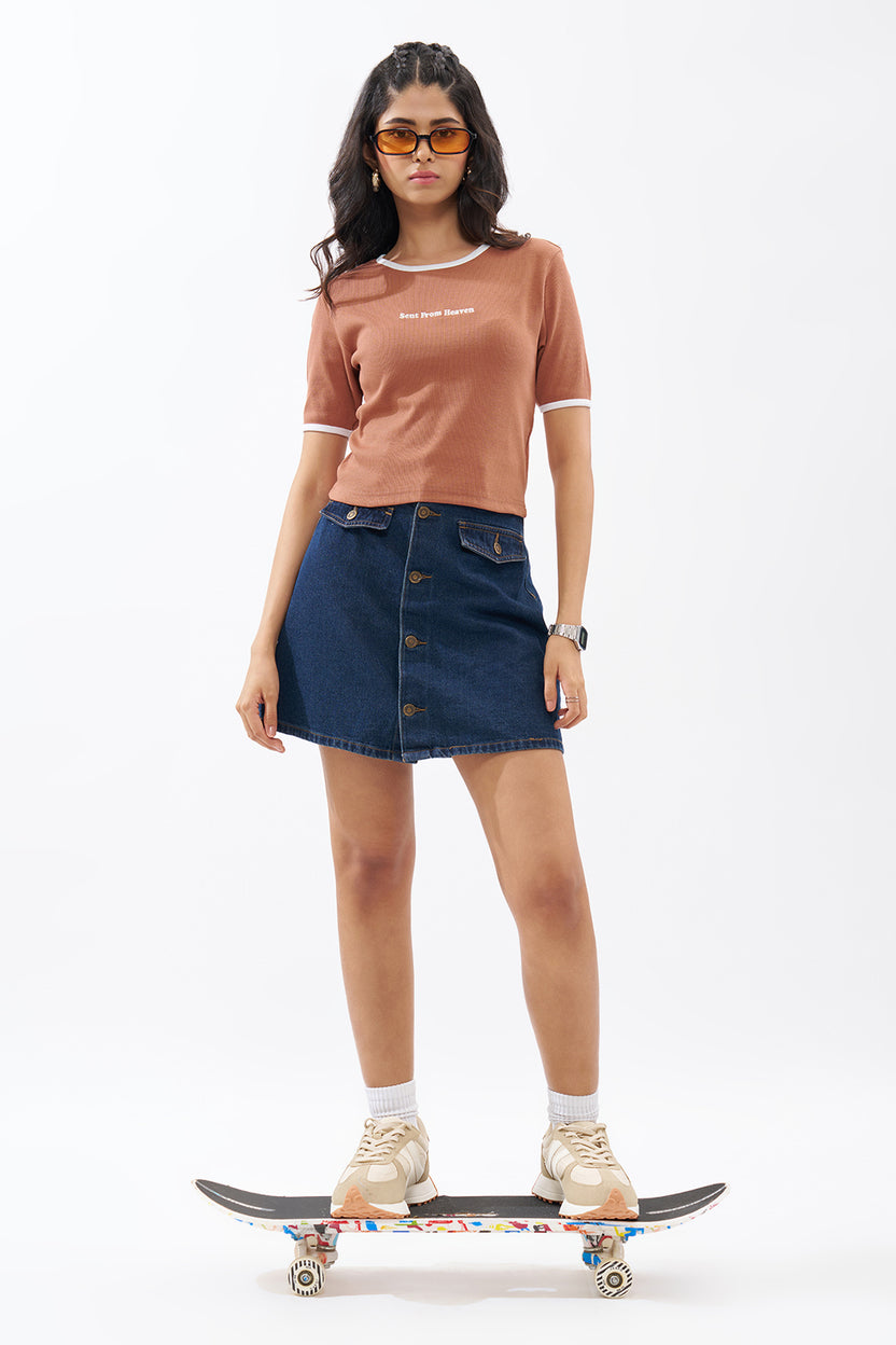 Peach Ringer Top For Women - Image 6