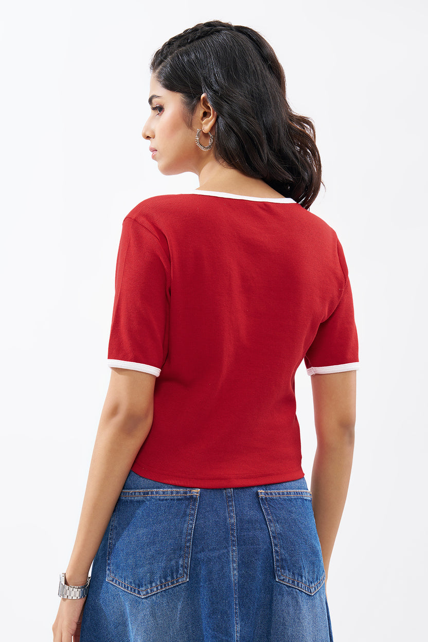 Red Ringer Top For Women - Image 5