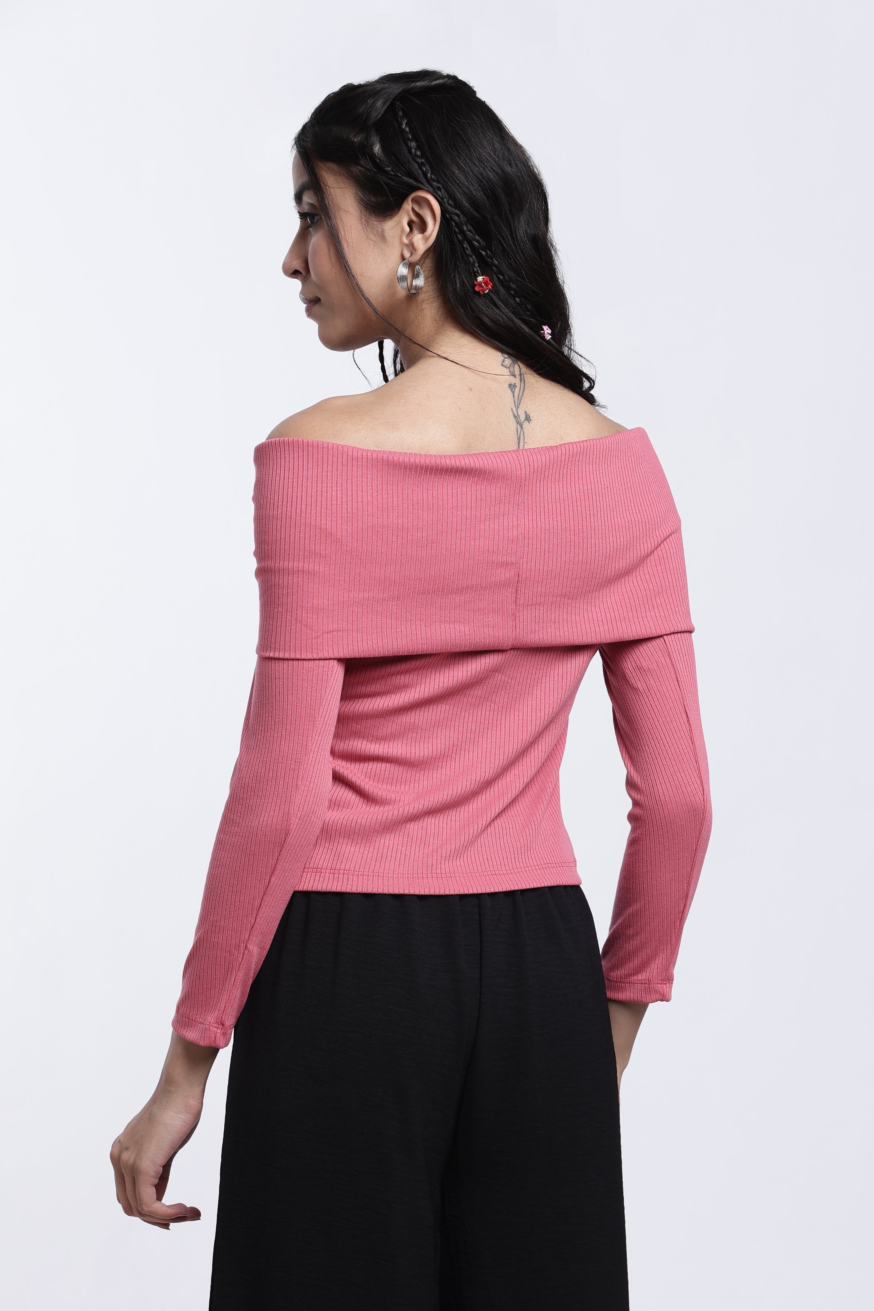 Coral Off-Shoulder Textured Regular Fit Top for Women - Image 5