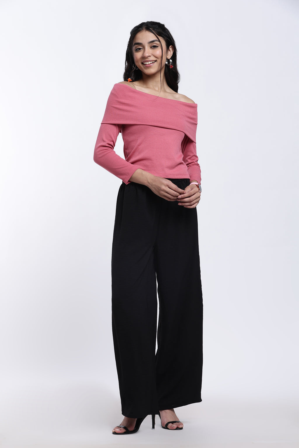Coral Off-Shoulder Textured Regular Fit Top for Women - Image 6