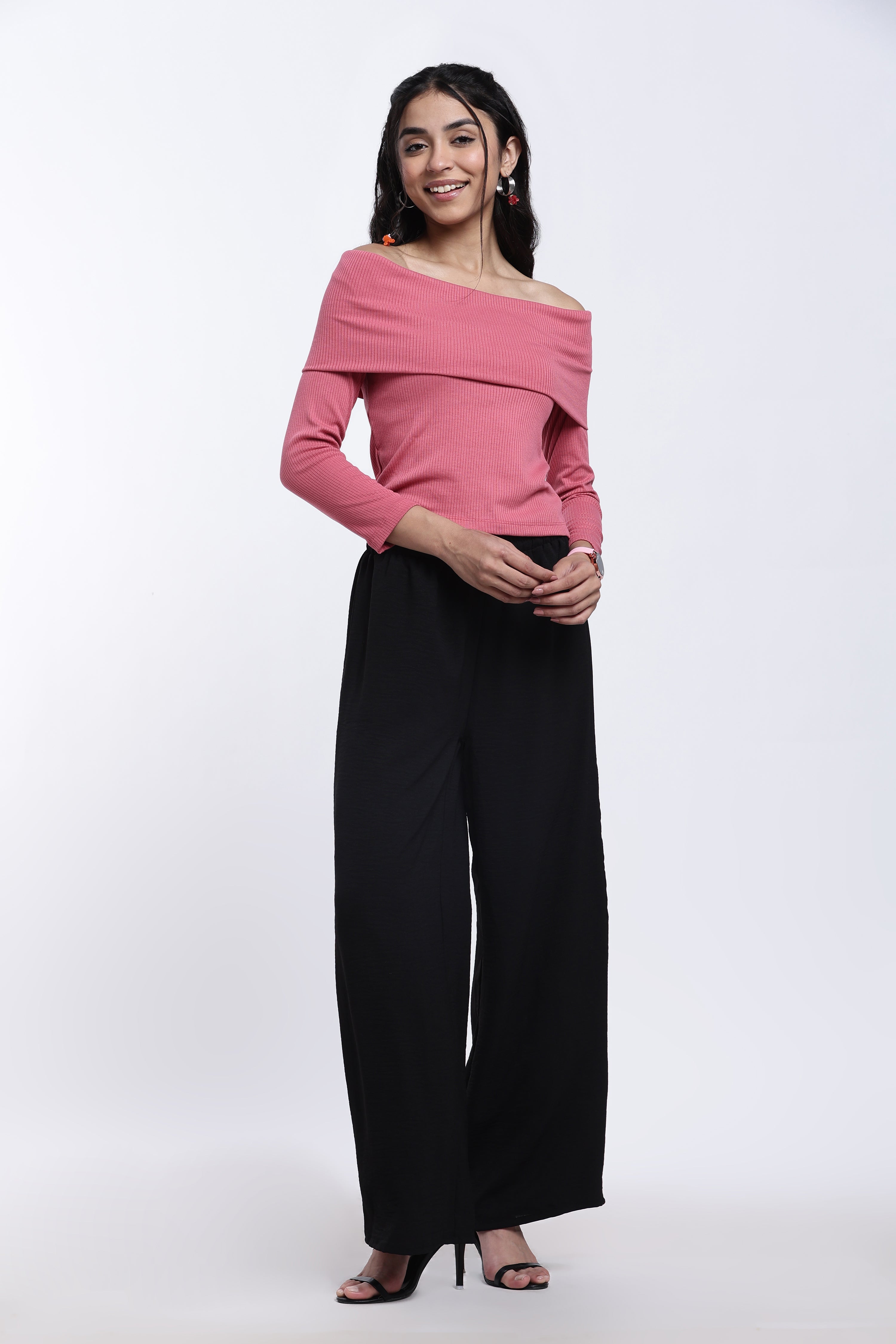 Coral Off-Shoulder Textured Regular Fit Top for Women - Image 6
