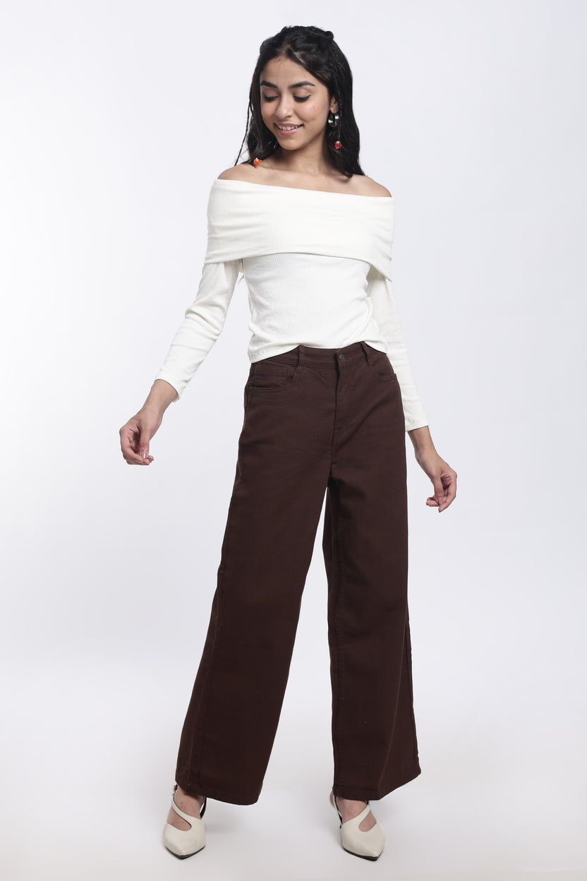 Off White Off-Shoulder Textured Regular Fit Top For Women - Image 6