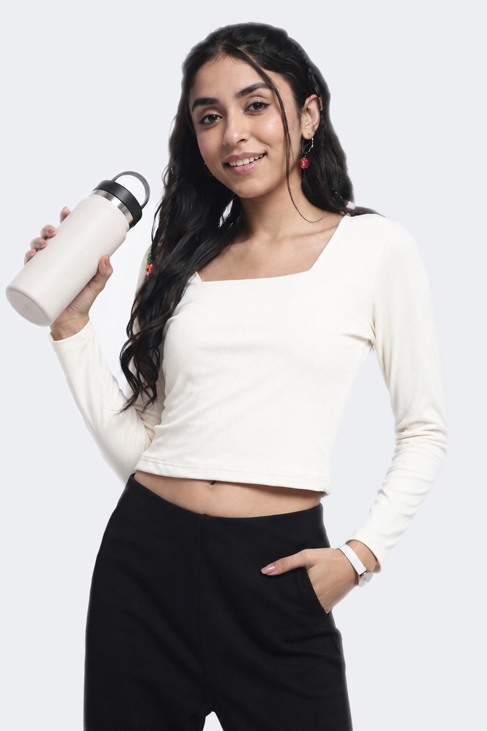 Off White Regular Fit Square Neck Top For Women - Image 1