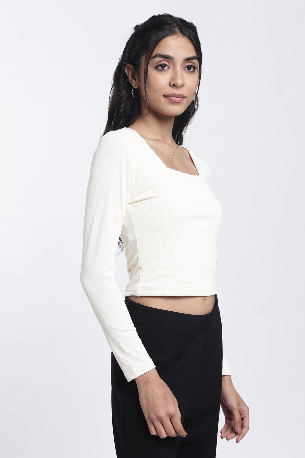 Off White Regular Fit Square Neck Top For Women - Image 4