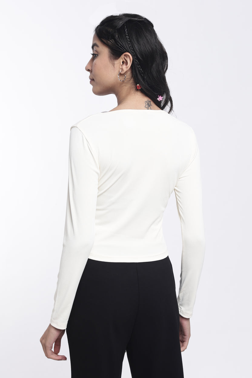 Off White Regular Fit Square Neck Top For Women - Image 5