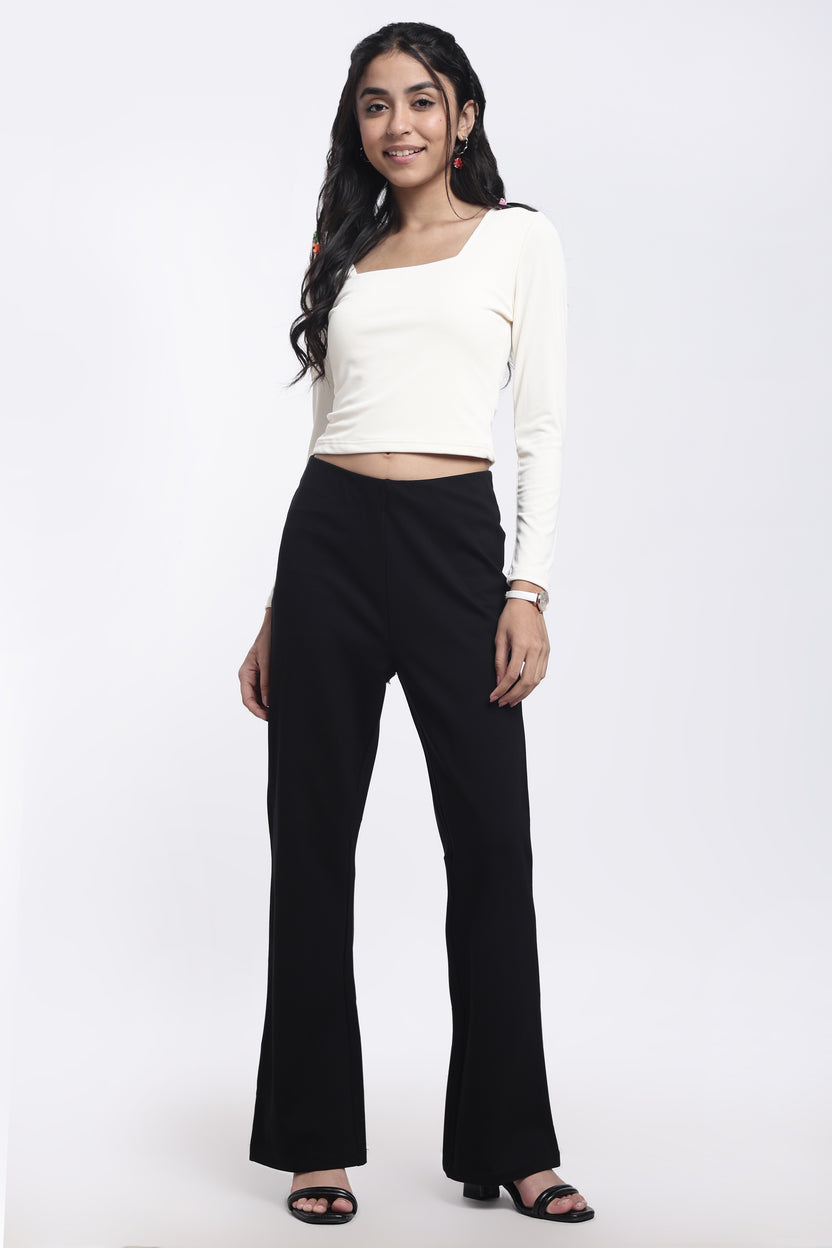Off White Regular Fit Square Neck Top For Women - Image 6