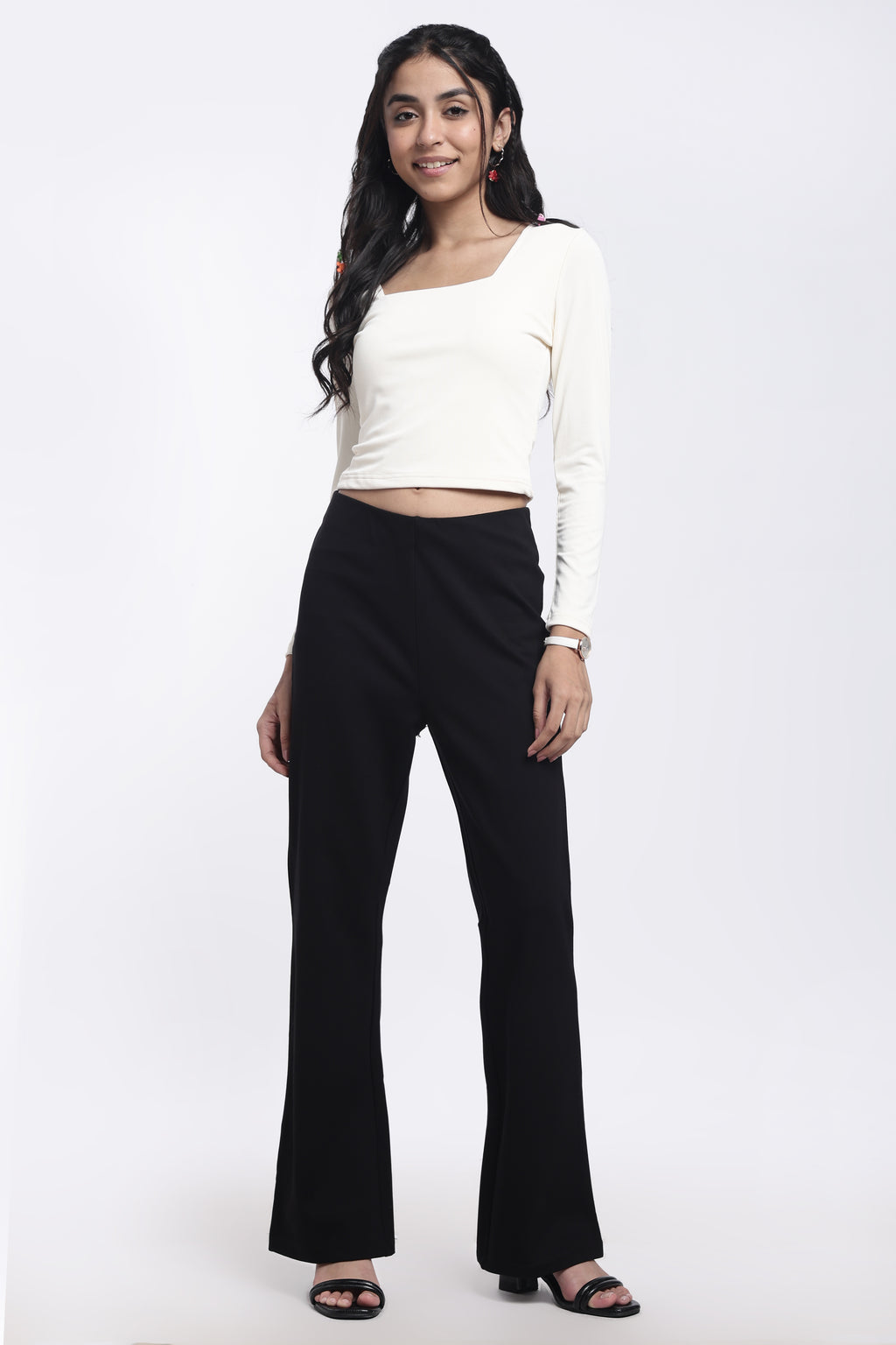 Off White Regular Fit Square Neck Top For Women - Image 6