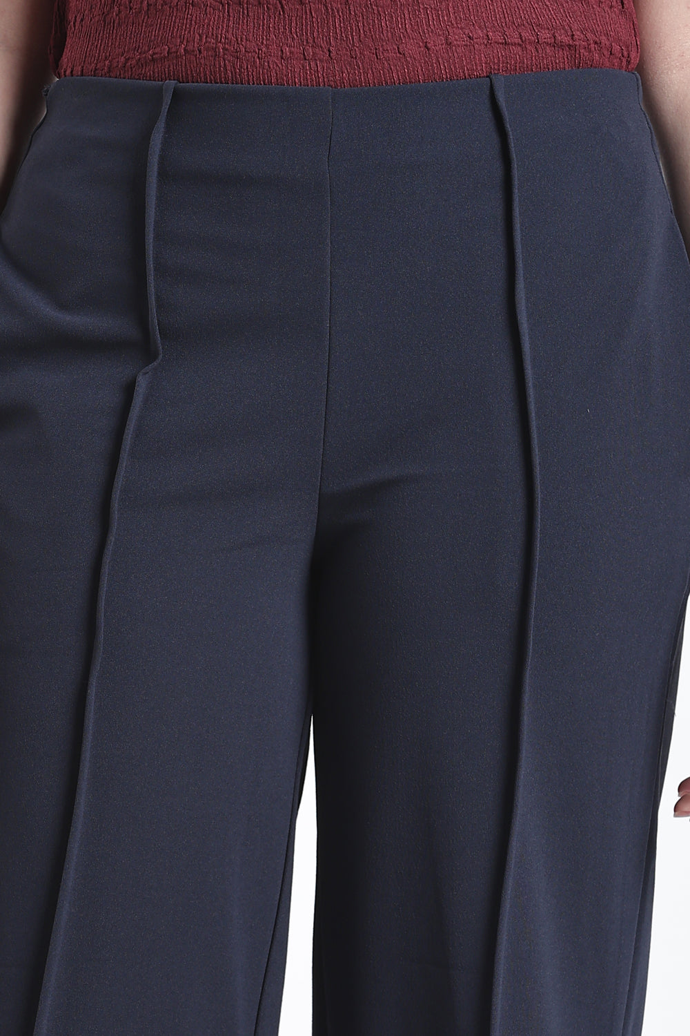 Navy Wide Leg Fit Casual Trouser With 2 Pocket For Women - Image 3