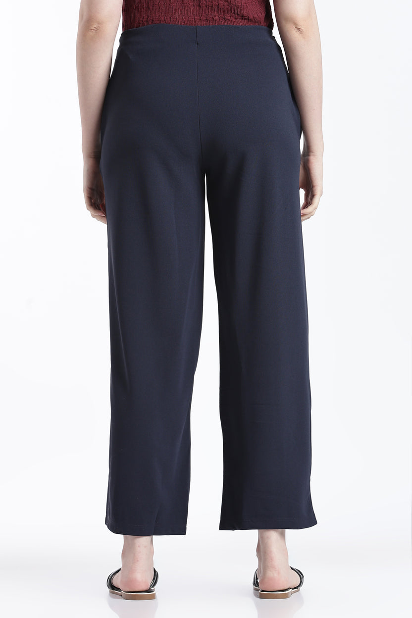 Navy Wide Leg Fit Casual Trouser With 2 Pocket For Women - Image 5