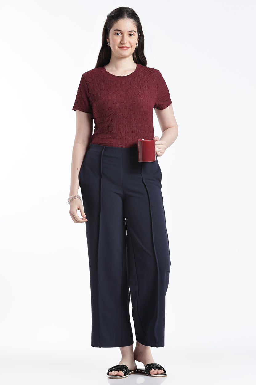 Navy Wide Leg Fit Casual Trouser With 2 Pocket For Women - Image 6