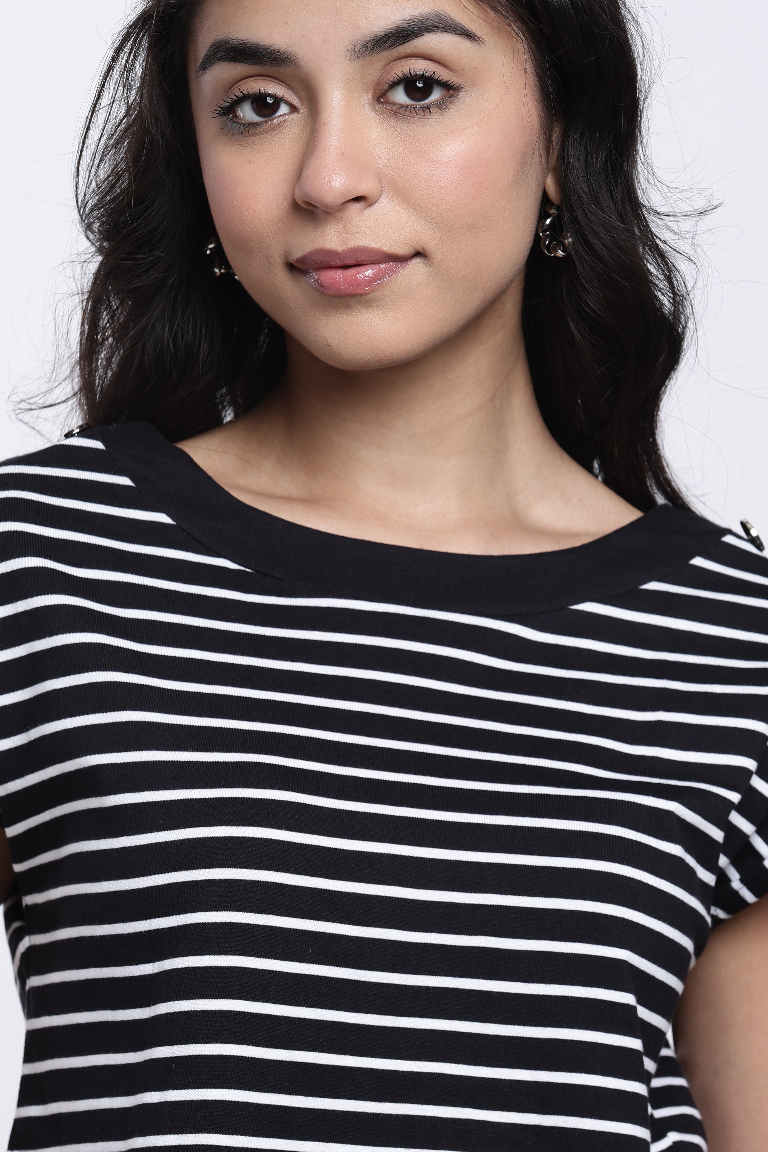 Black Striped Regular Fit Top for Women - Image 7