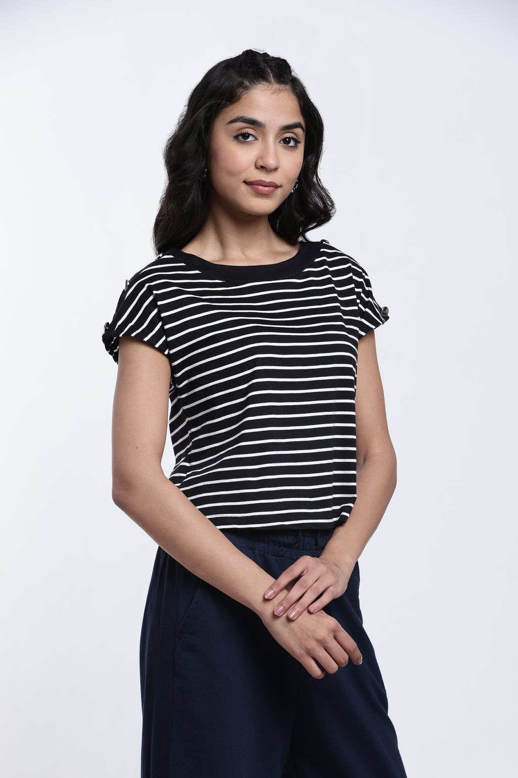 Black Striped Regular Fit Top for Women - Image 4