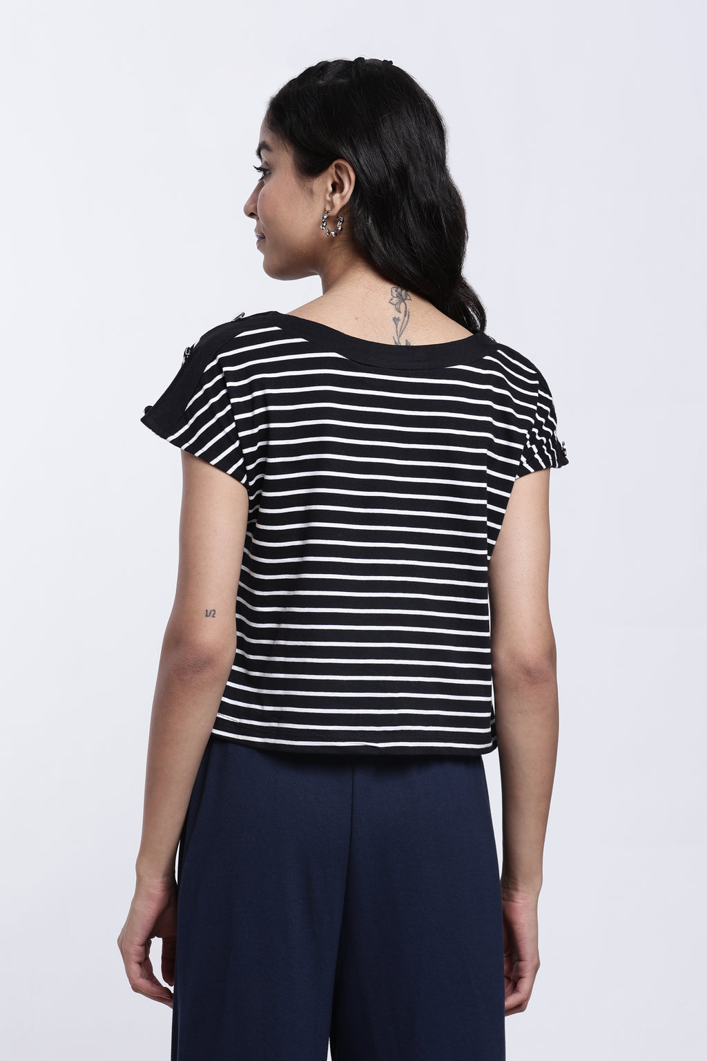 Black Striped Regular Fit Top for Women - Image 5