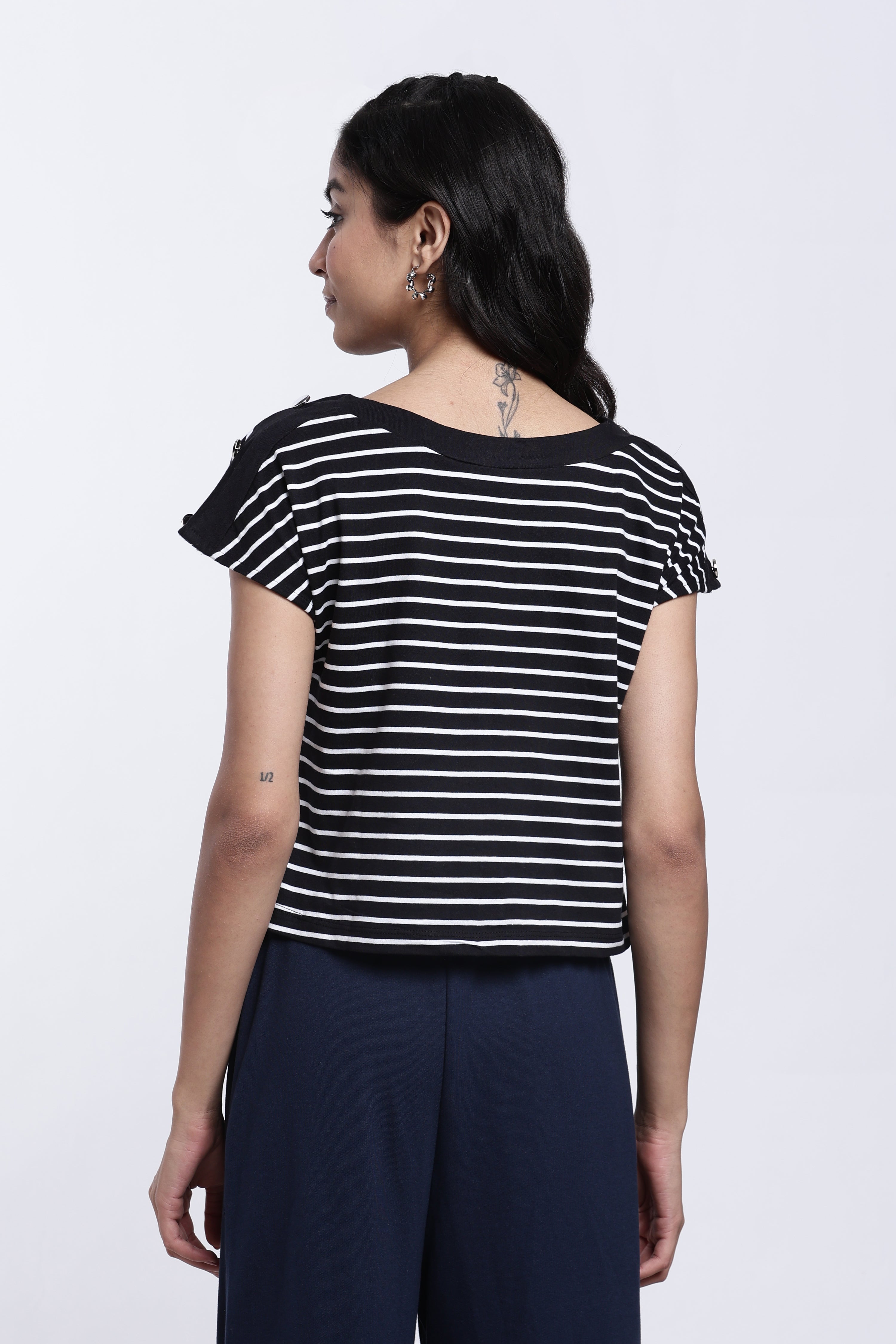 Black Striped Regular Fit Top for Women - Image 5