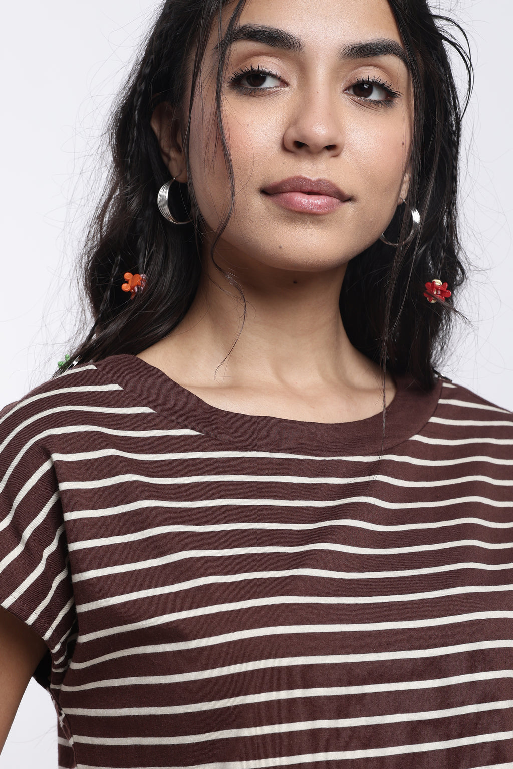 Brown Striped Regular Fit Top for Women - Image 7