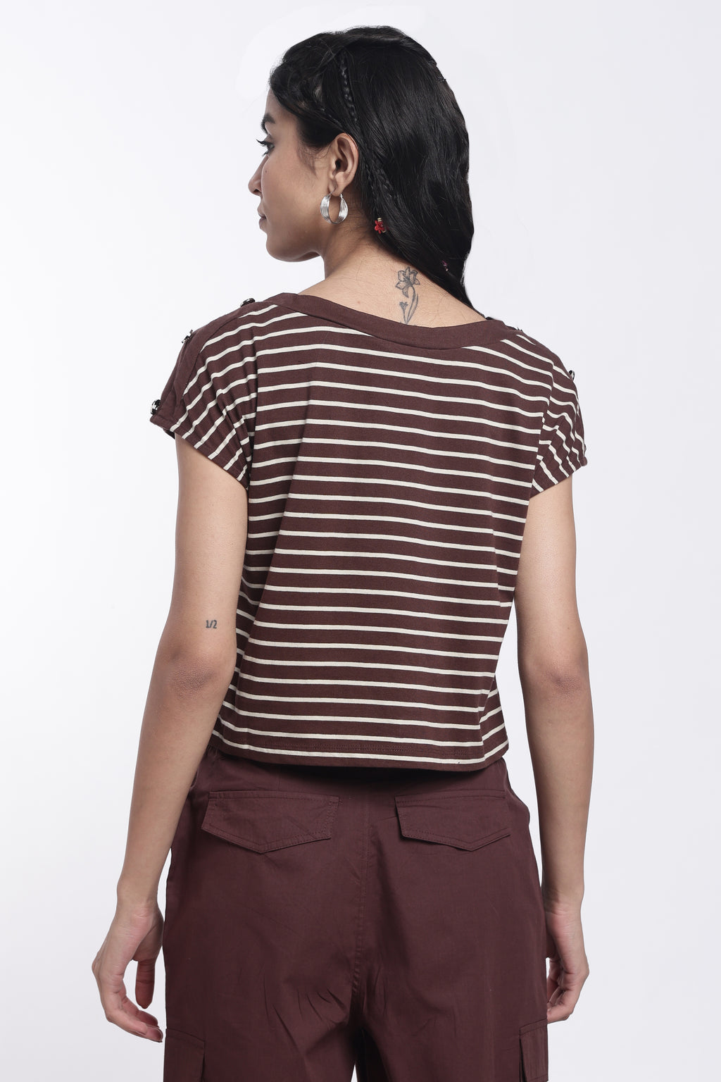 Brown Striped Regular Fit Top for Women - Image 5