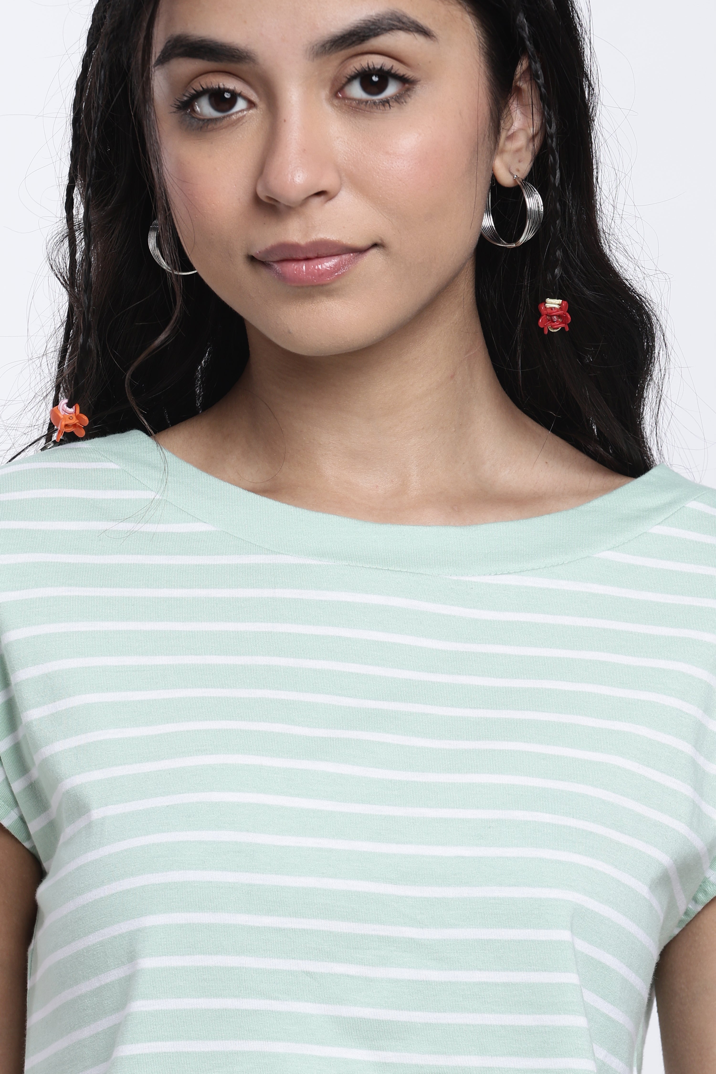Green Striped Regular Fit Top for Women - Image 3