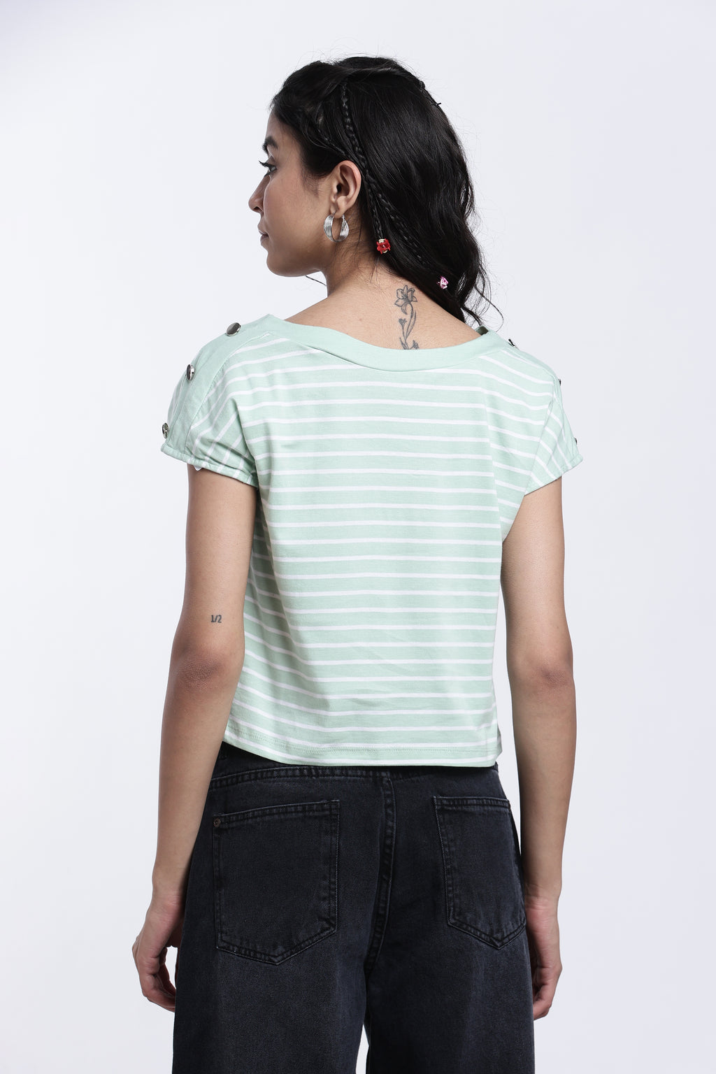 Green Striped Regular Fit Top for Women - Image 5