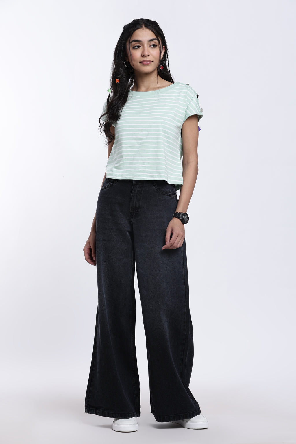 Green Striped Regular Fit Top for Women - Image 6