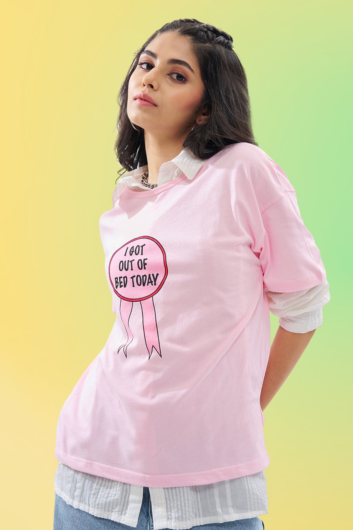 Pink Slogan Graphic T-Shirt for Women - Image 1