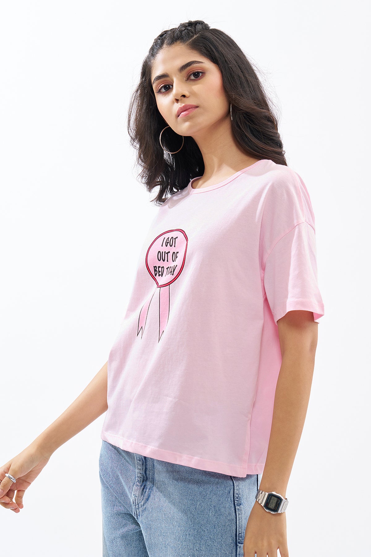 Pink Slogan Graphic T-Shirt for Women - Image 4
