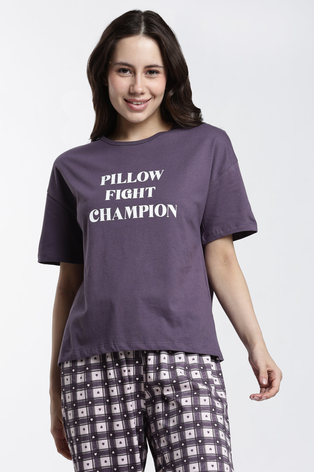 Mauve Typographic Regular Fit T-Shirt for Women - Image 2