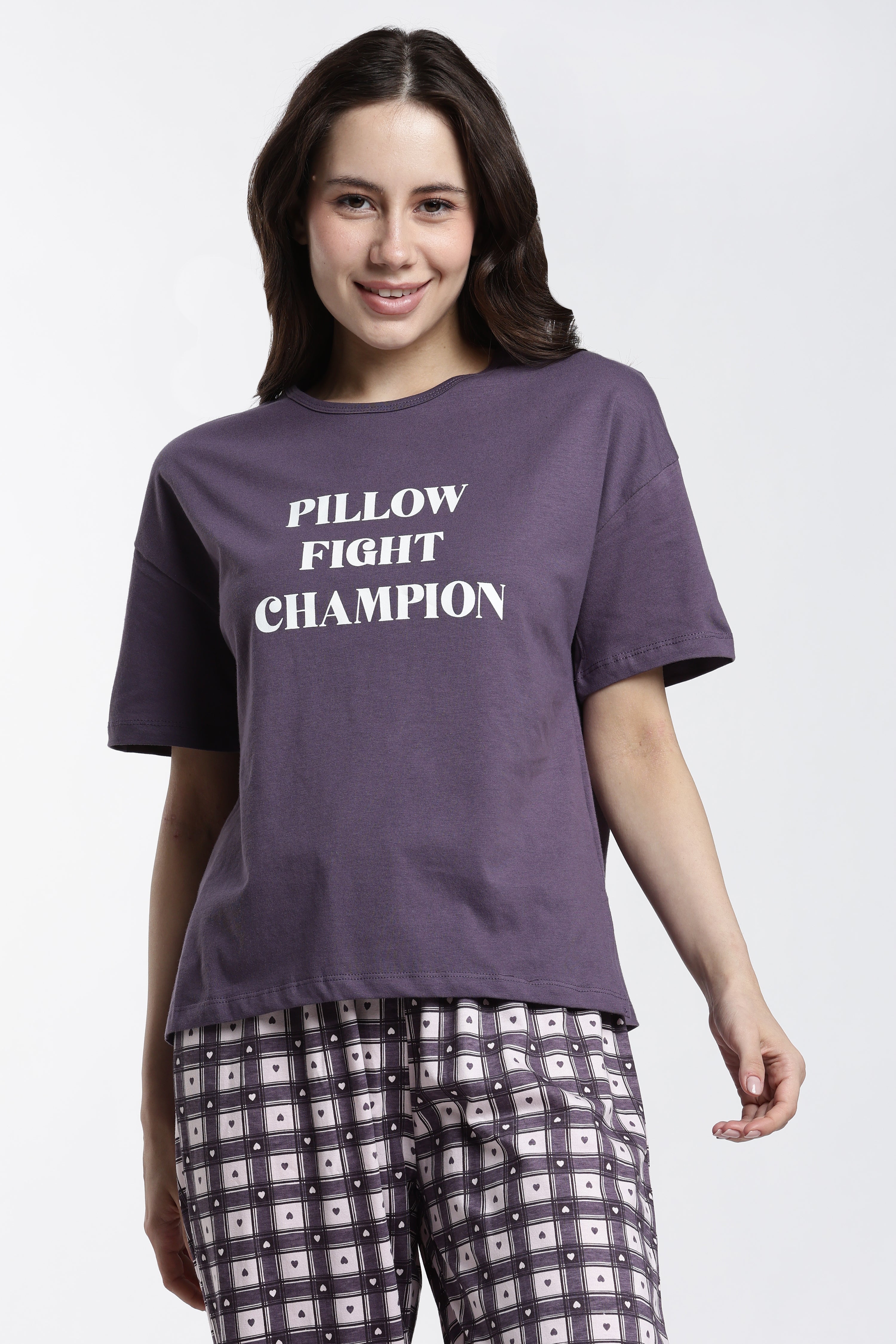 Mauve Typographic Regular Fit T-Shirt for Women - Image 2