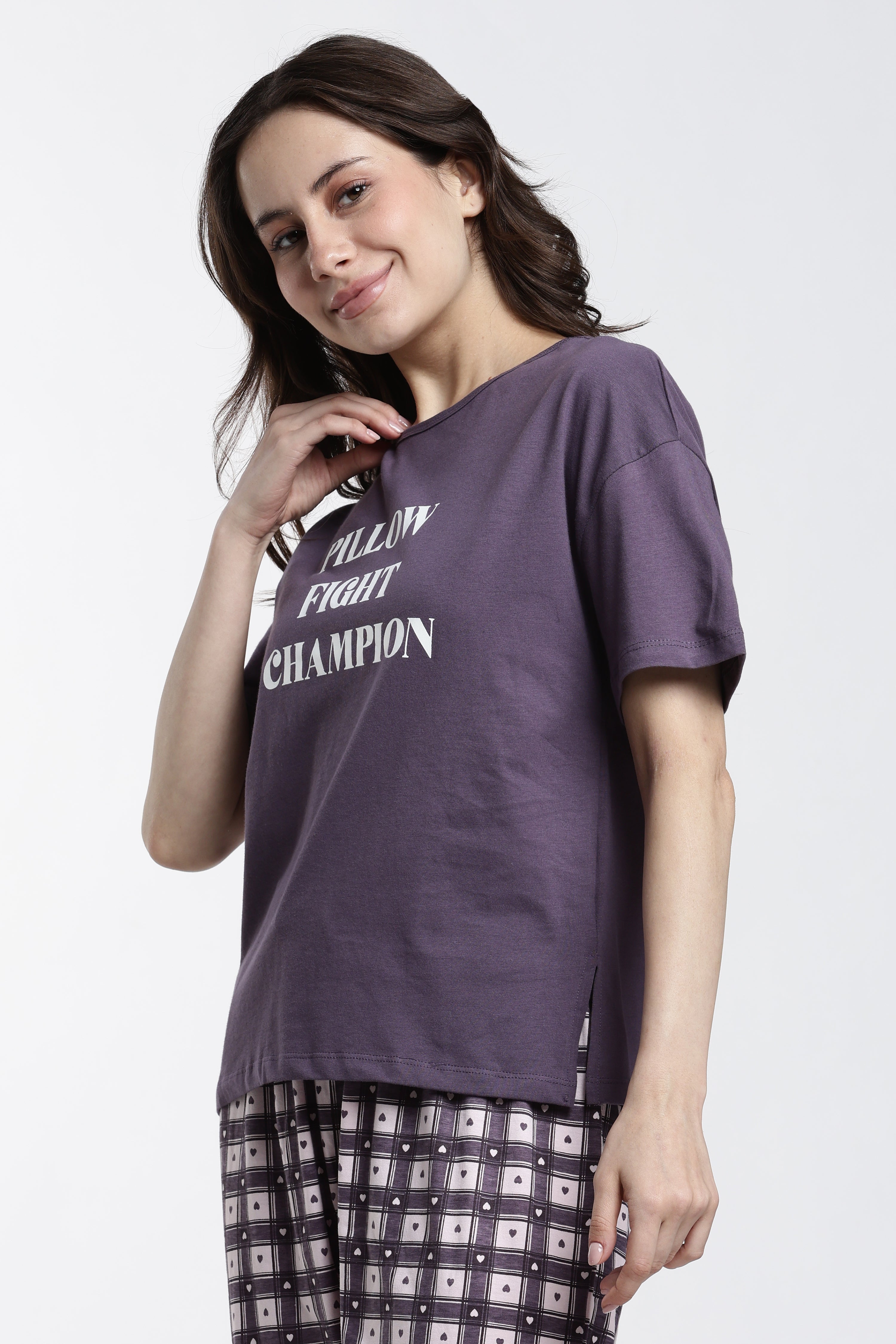Mauve Typographic Regular Fit T-Shirt for Women - Image 4