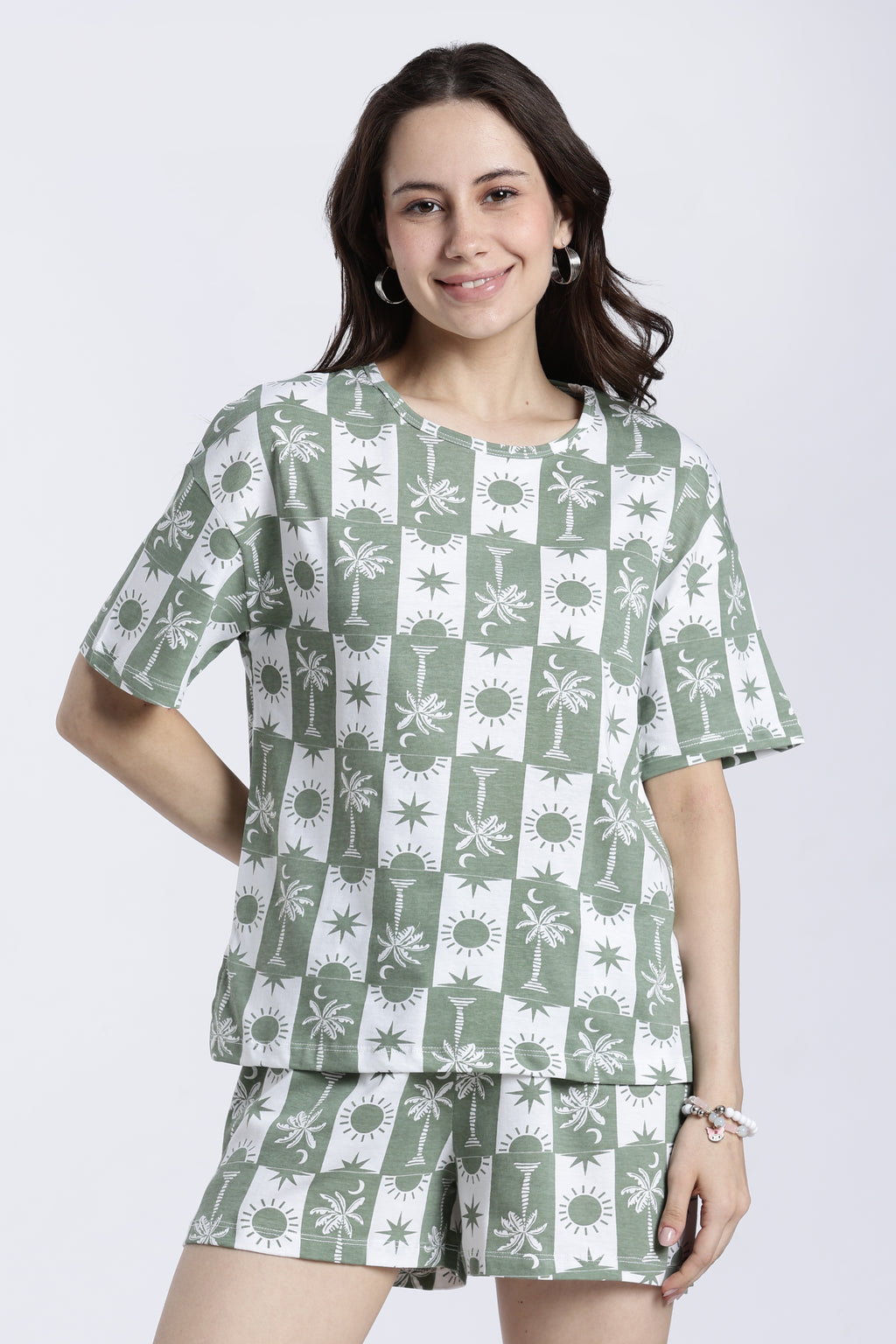 Green Tropical Theme Regular Fit T-Shirt for Women - Image 2