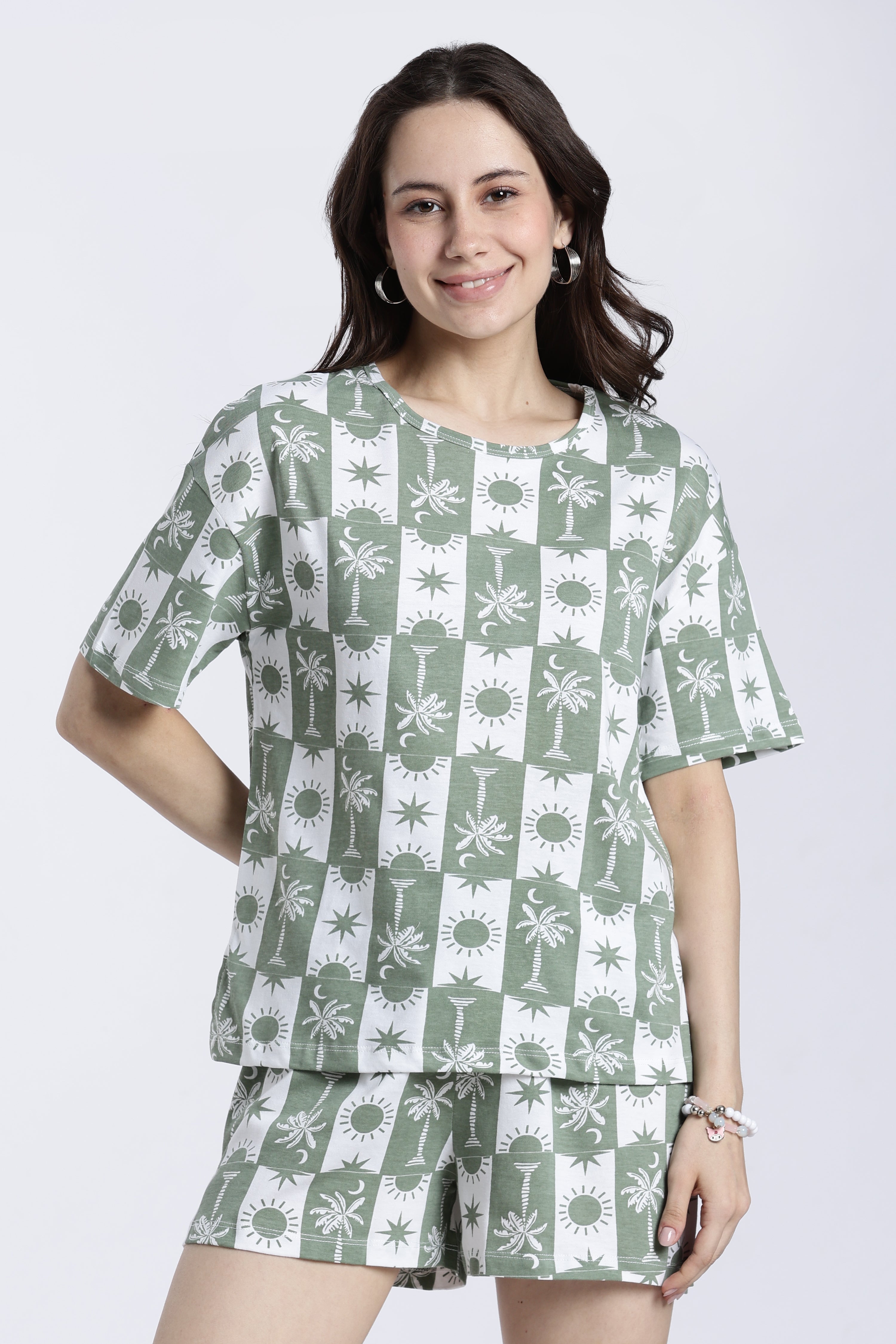 Green Tropical Theme Regular Fit T-Shirt for Women - Image 2