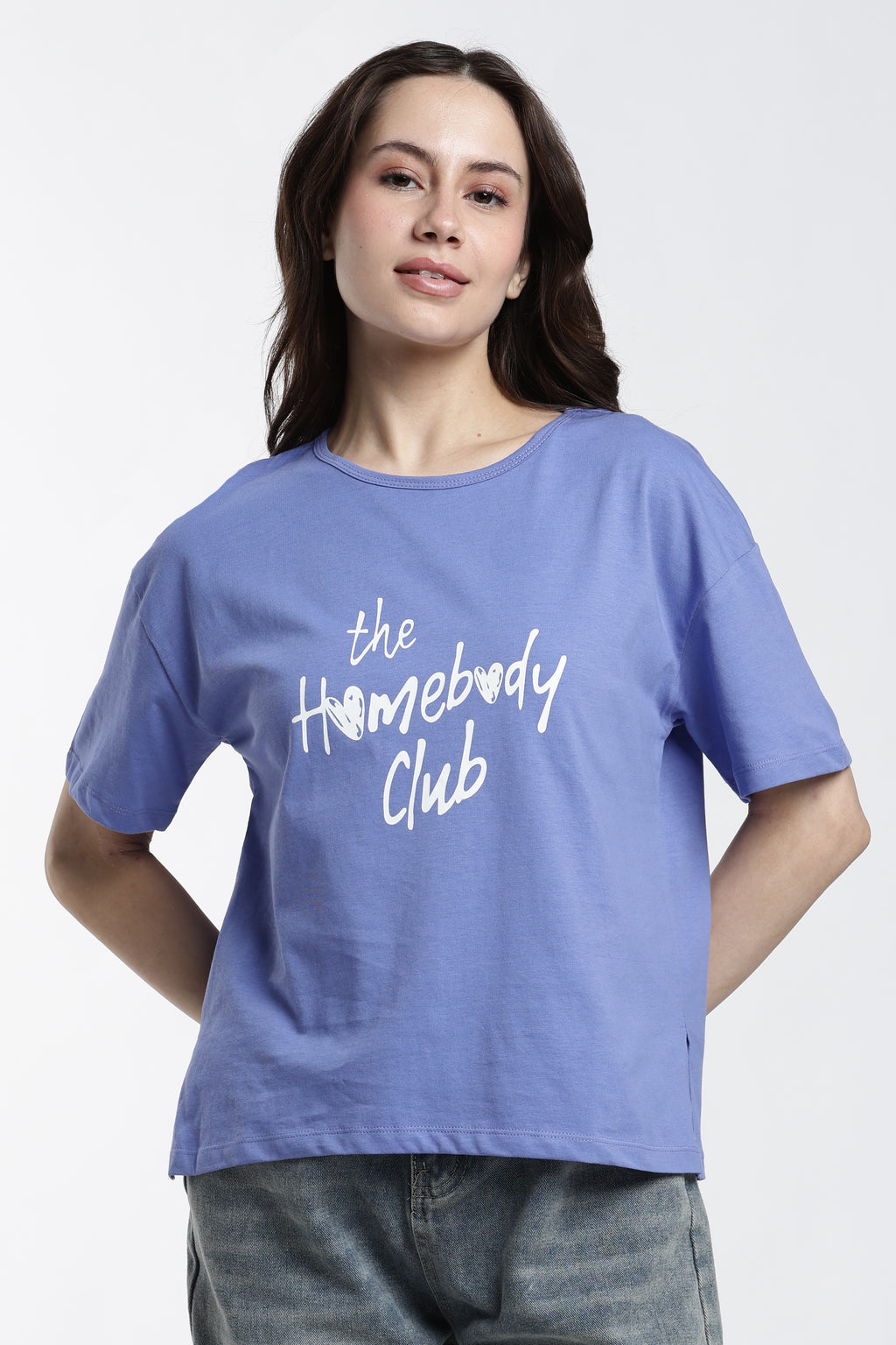 Blue Typographic Regular Fit T-Shirt for Women - Image 2