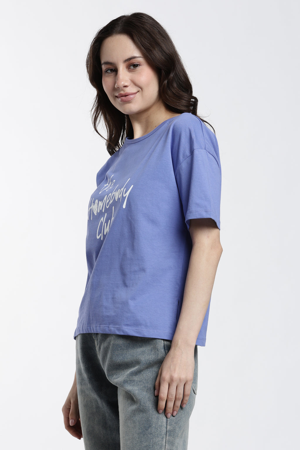 Blue Typographic Regular Fit T-Shirt for Women - Image 4