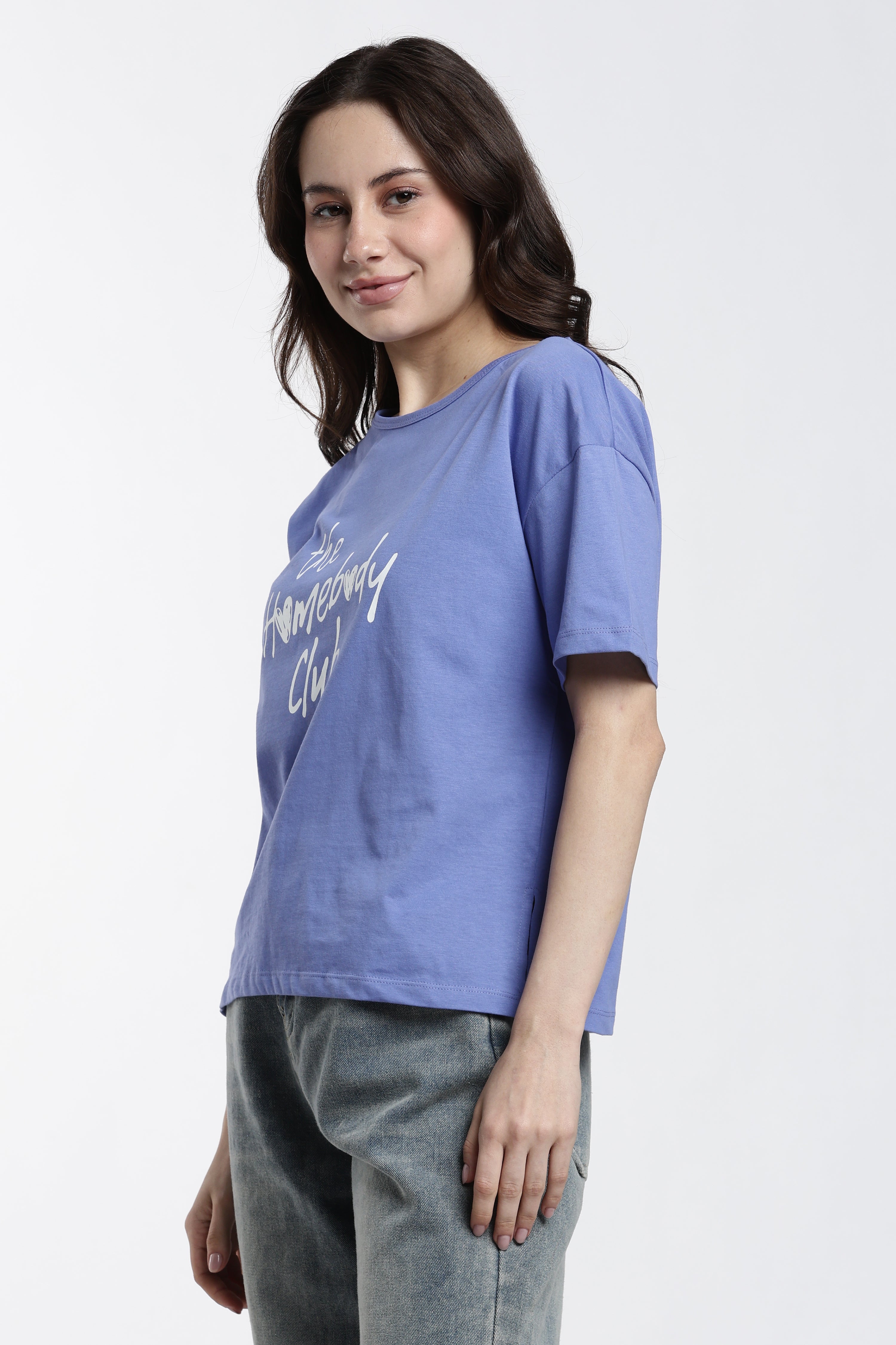 Blue Typographic Regular Fit T-Shirt for Women - Image 4