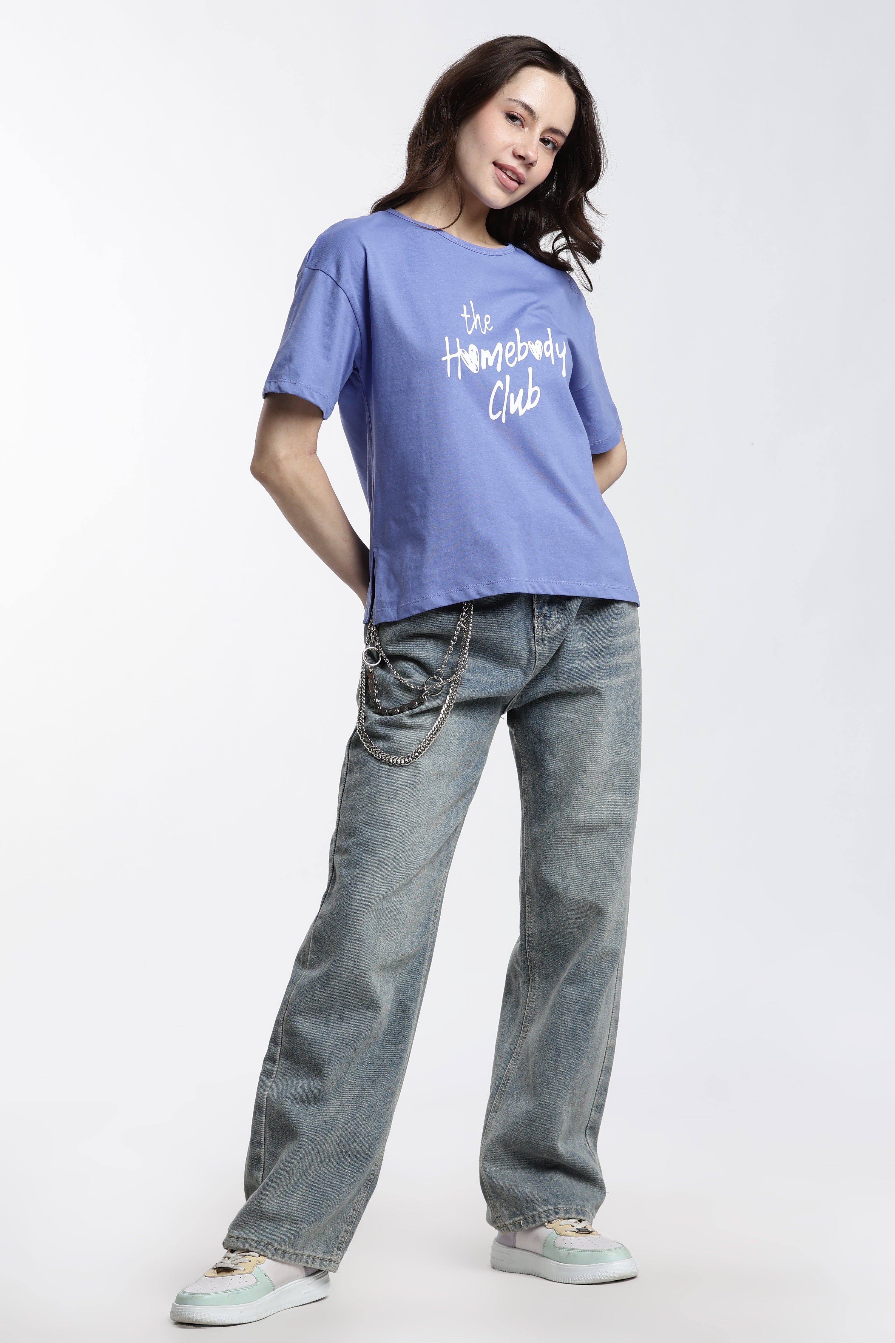 Blue Typographic Regular Fit T-Shirt for Women - Image 6