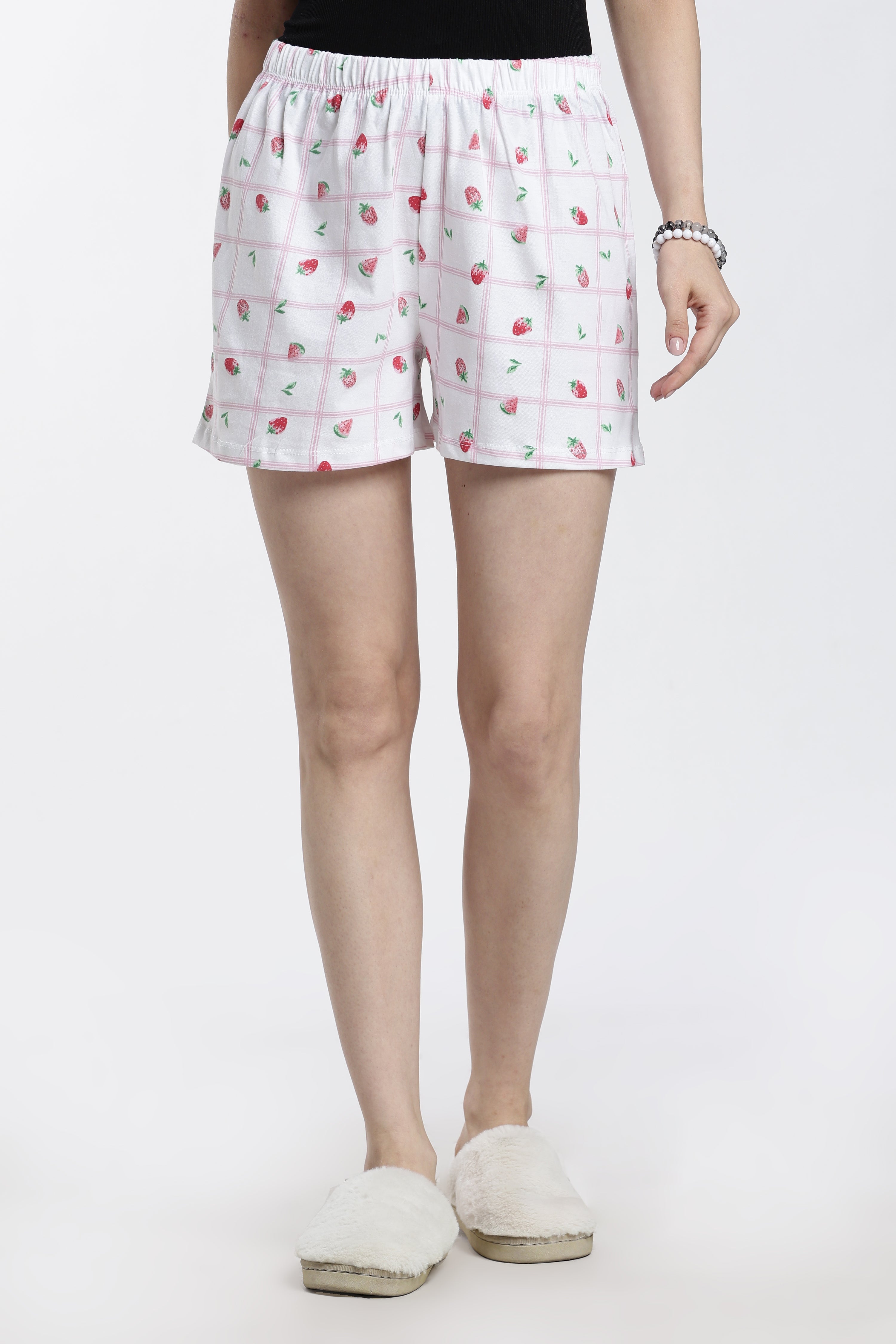White Strawberry Relaxed Fit Shorts for Women - Image 2