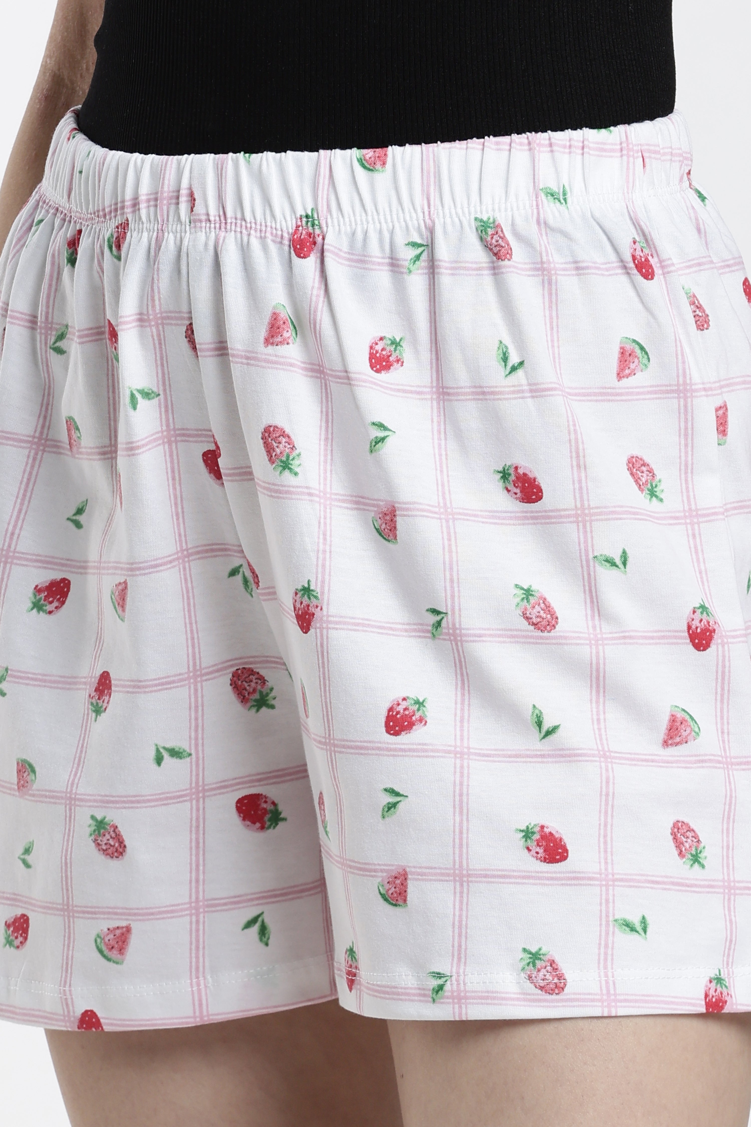 White Strawberry Relaxed Fit Shorts for Women - Image 3