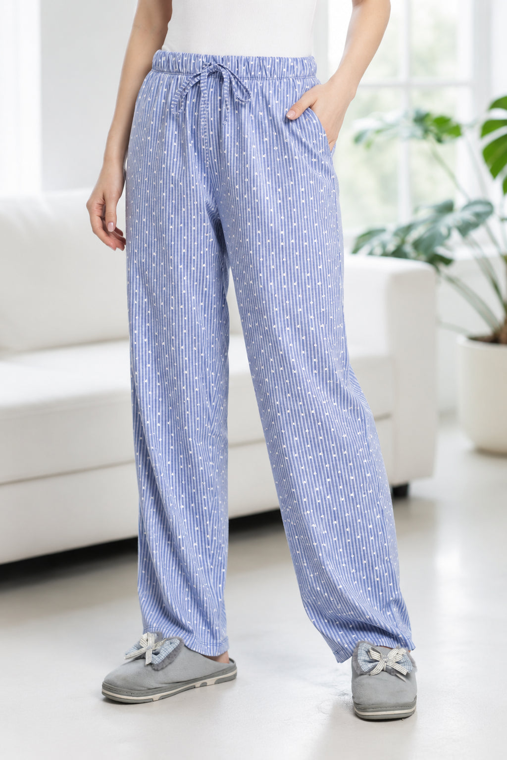 Blue Striped Relaxed Fit Pyjamas for Women - Image 1